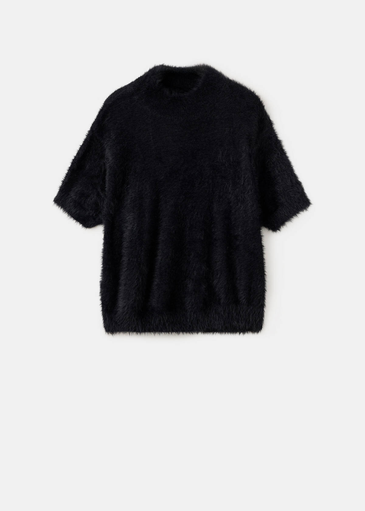 Short-sleeved faux fur-effect jumper — Black