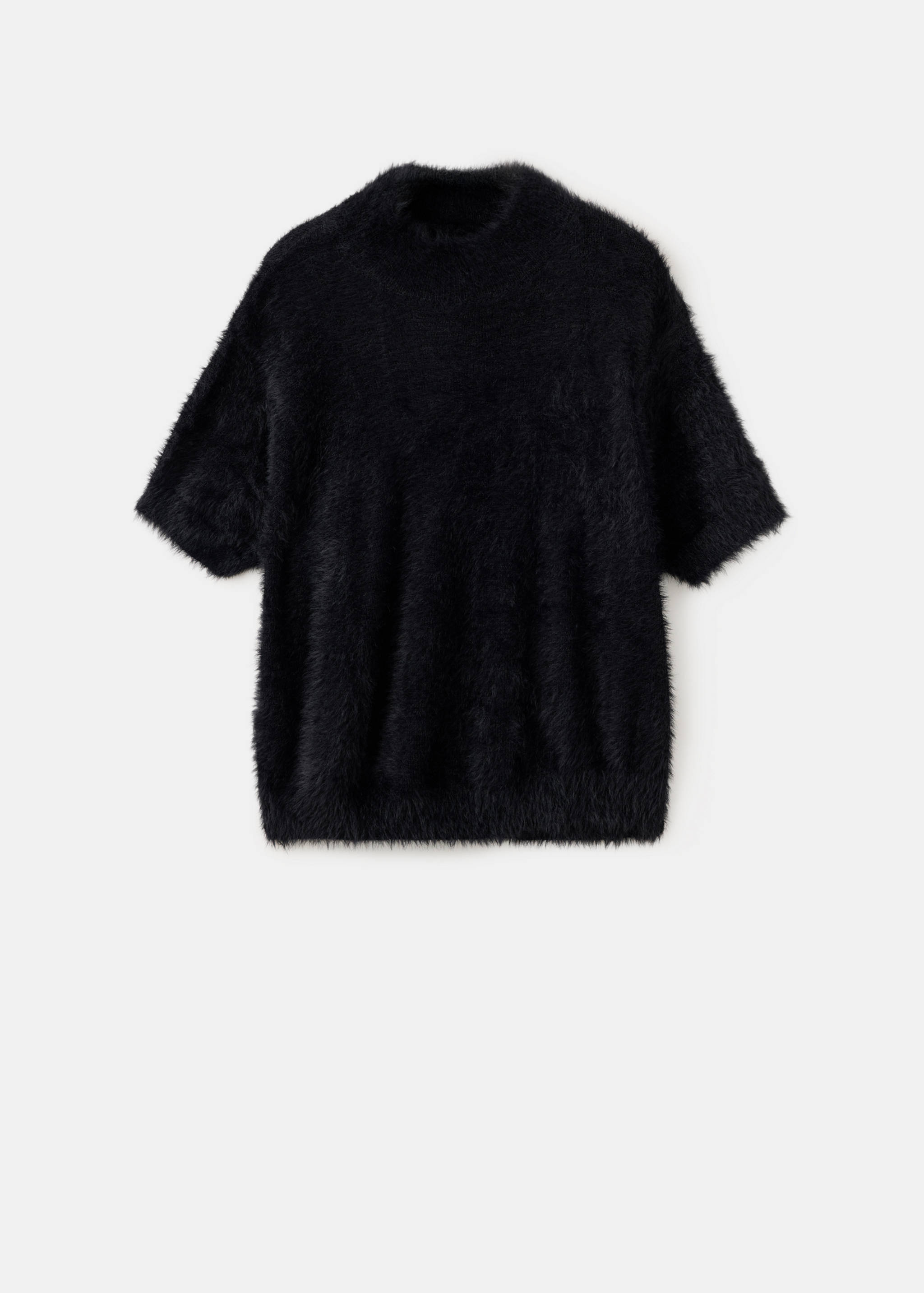 Black textured fuzzy vest with a high neckline.