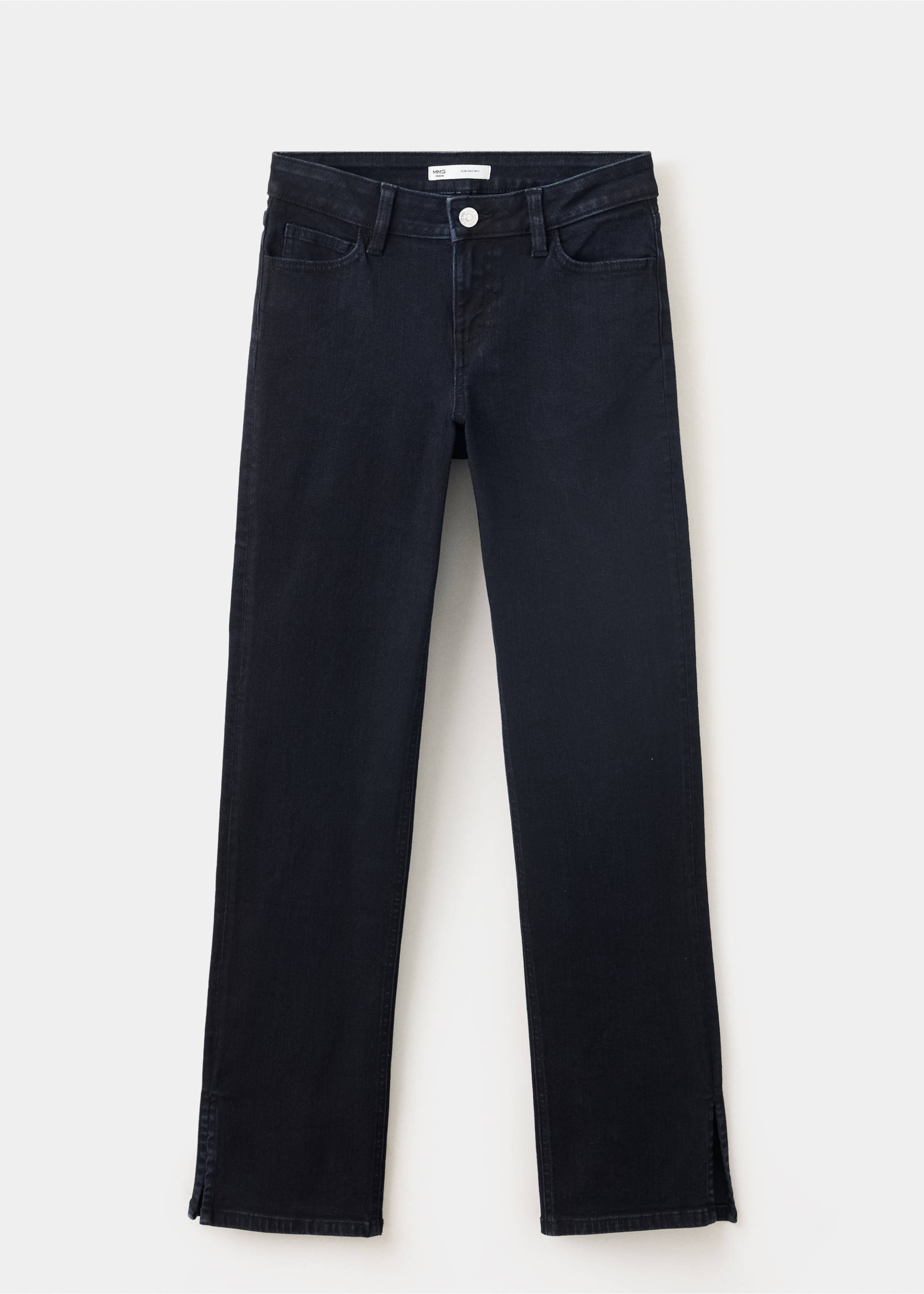 Dark blue straight-leg denim trousers with hem slits, Deep Dark Blue. Ref: 37099123-00.