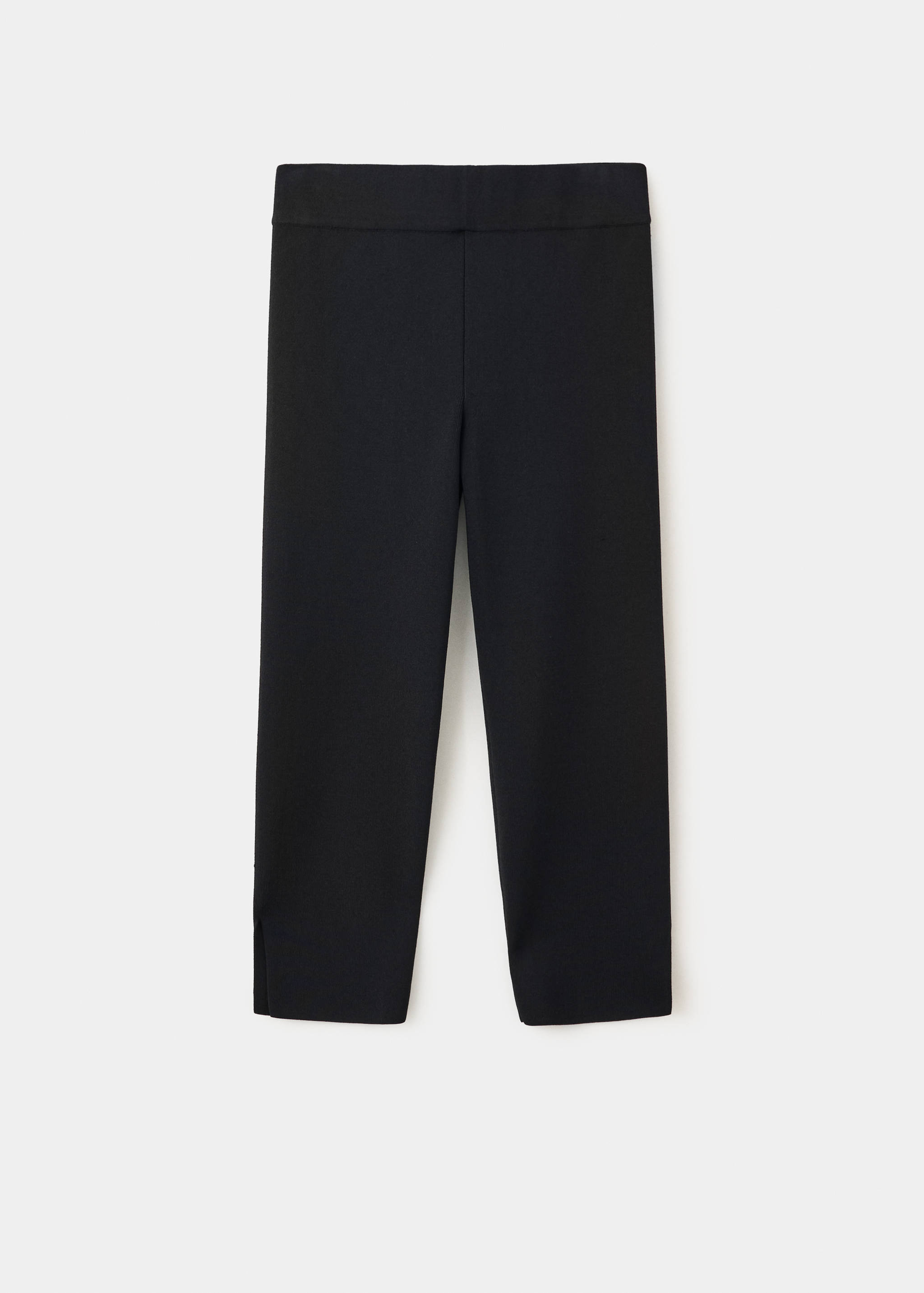Black straight-leg trousers with a fitted waistband and side hem slits.