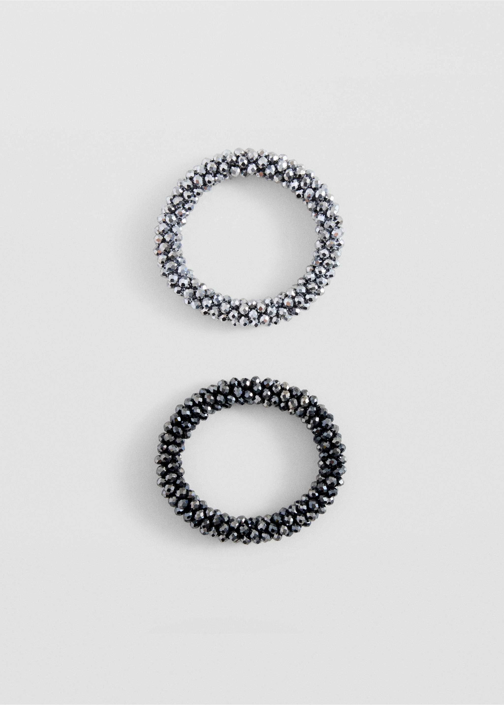 Pack of two beaded bracelets in silver and dark grey., Black. Ref: 37099126-00.