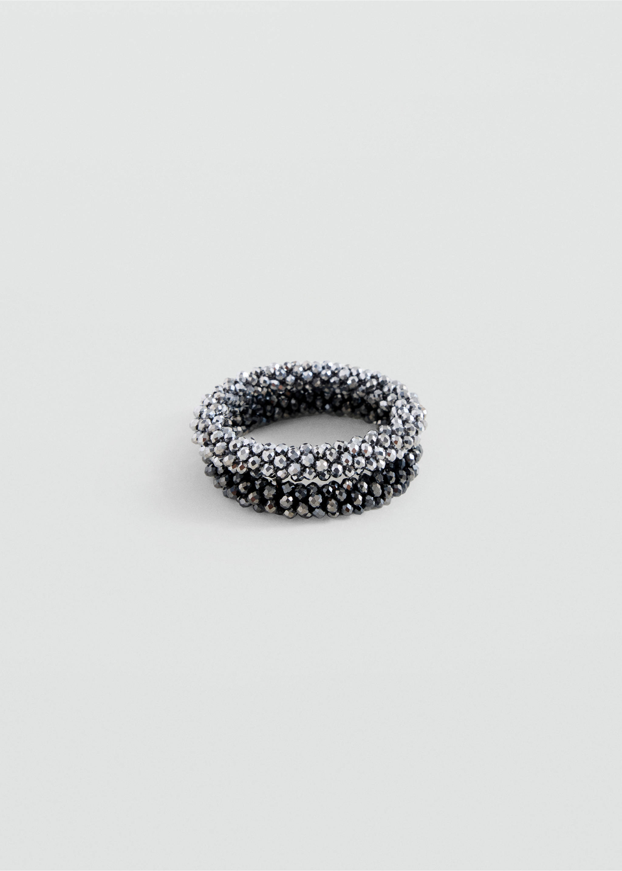 Set of two beaded metallic bracelets in silver and dark grey., Black. Ref: 37099126-00.