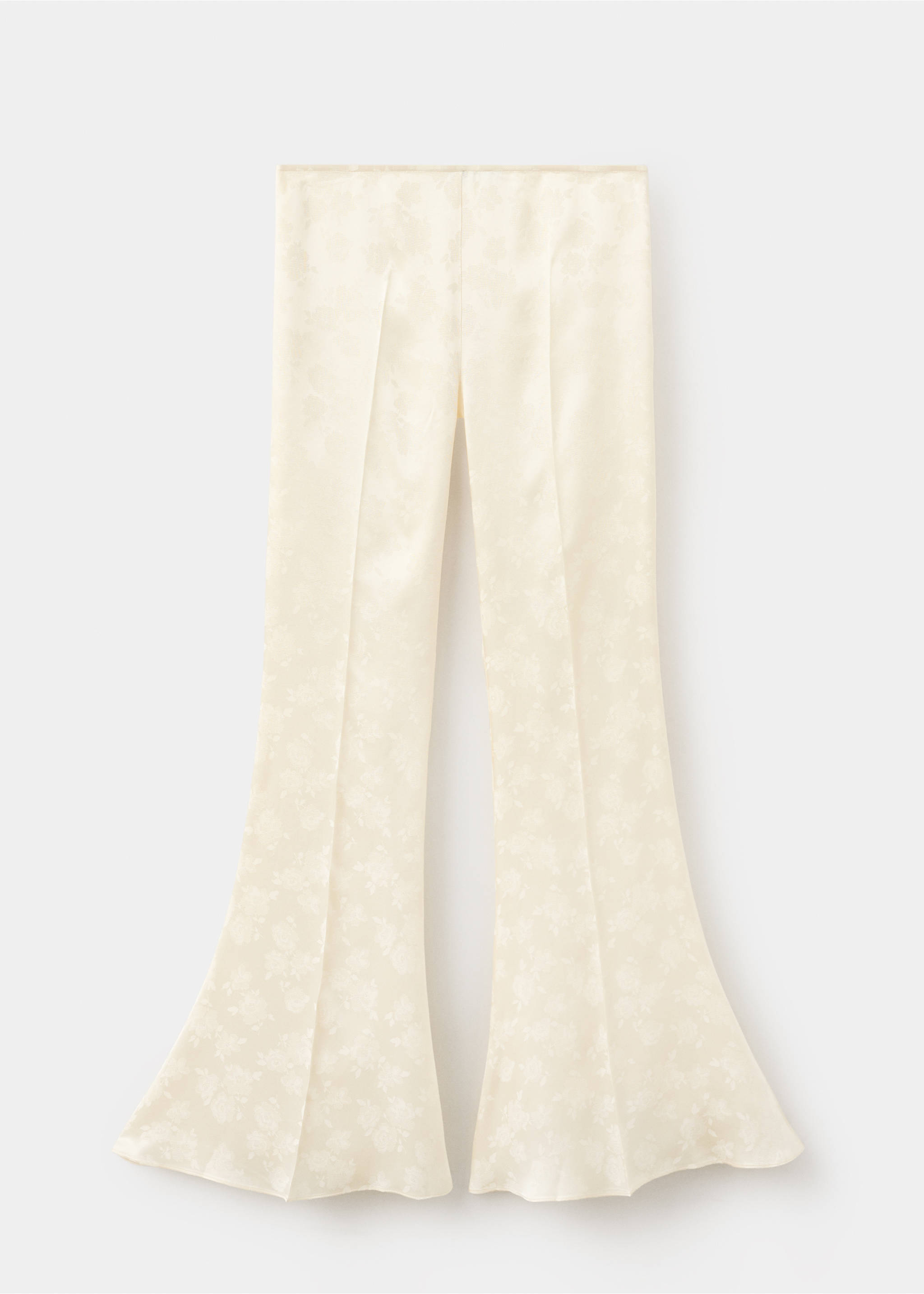 Cream floral jacquard flared trousers with center creases., Ecru. Ref: 37099137-00.