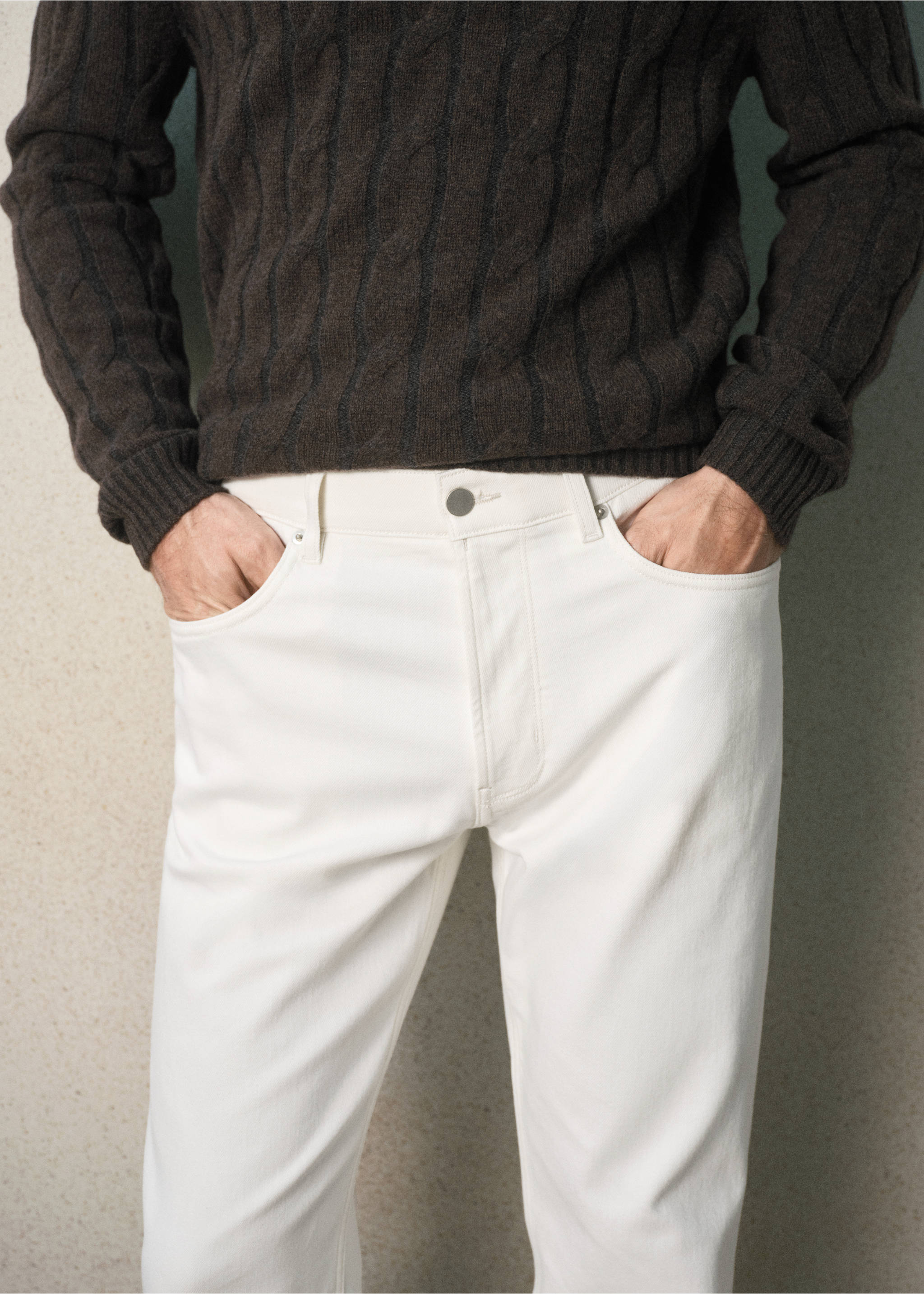 Regular fit Italian cotton jeans - Details of the article 1, Off White. Ref: 37099207-00.