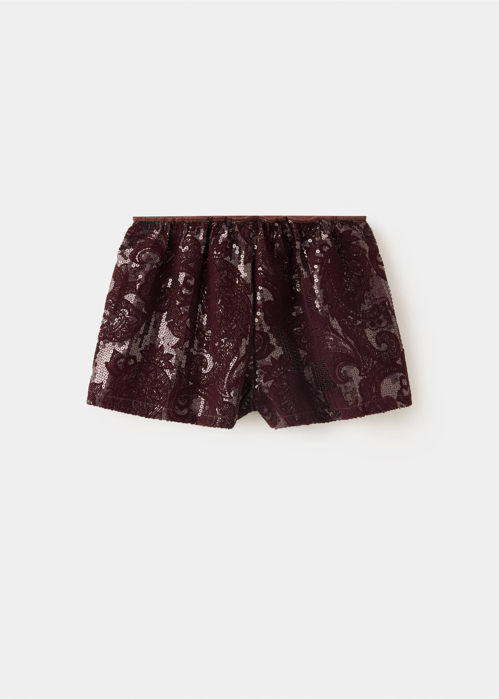 Burgundy sequin shorts, back view., Wine. Ref: 37099211-00.