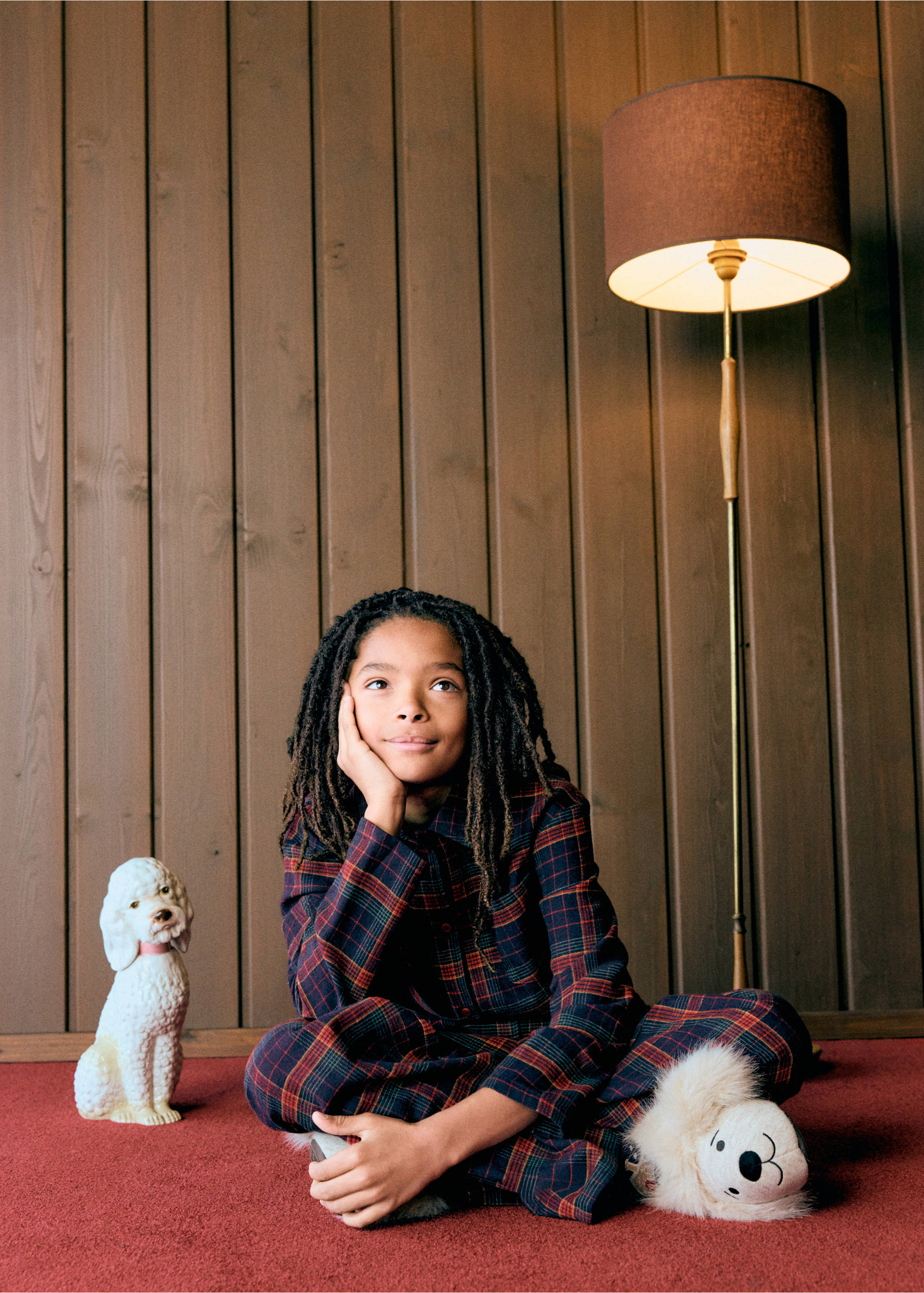 Kids' red and green plaid pyjama set., Navy. Ref: 37099212-00.