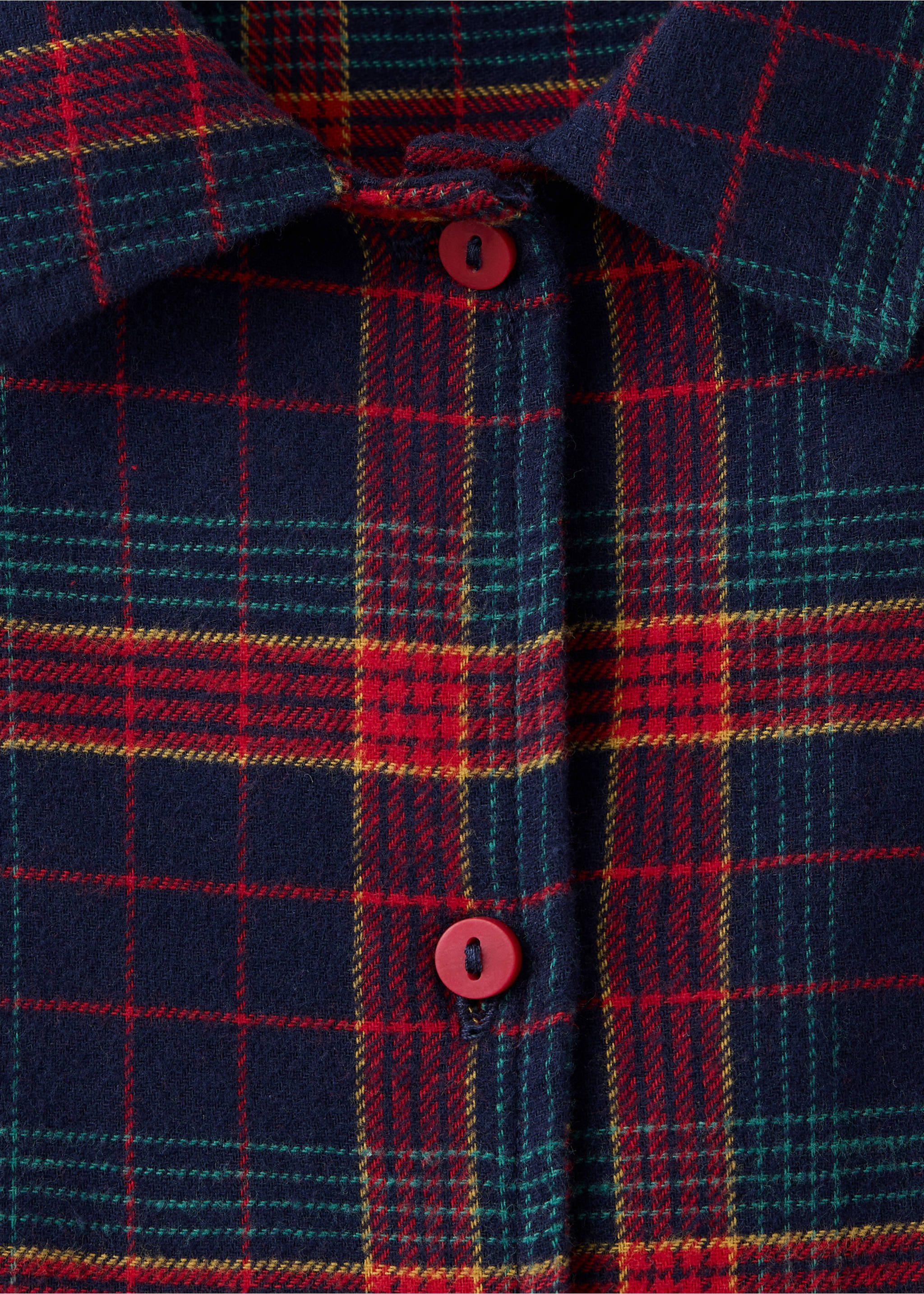 Red, green, and navy blue tartan plaid pyjama top detail., Navy. Ref: 37099212-00.