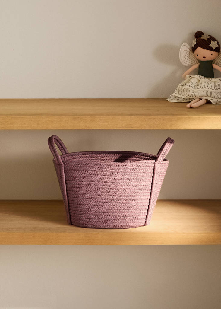 Medium children's cotton basket with handles — Cherry