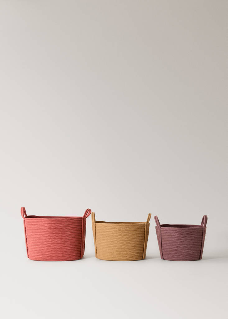 Medium children's cotton basket with handles — Cherry