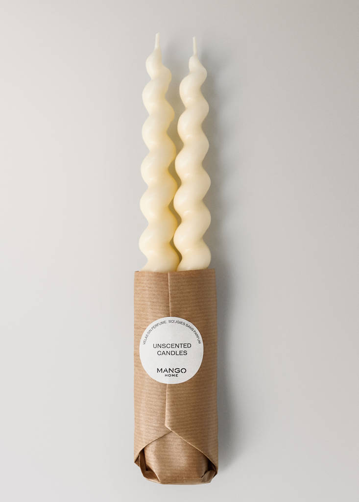 Tall decorative candles with spiral design — Off White