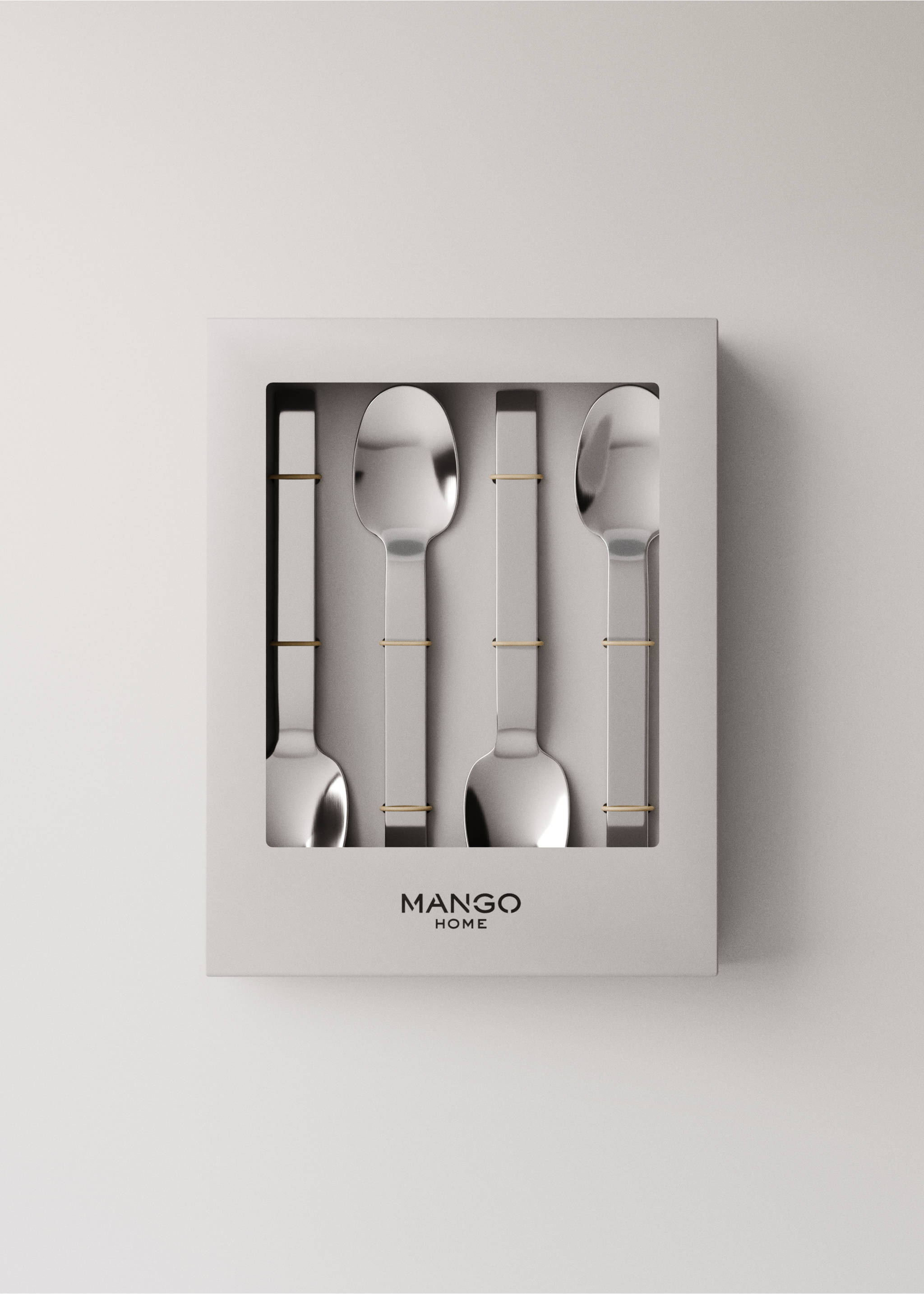Set of 4 stainless steel dessert spoons - Medium plane, Grey. Ref: 37132039-00.