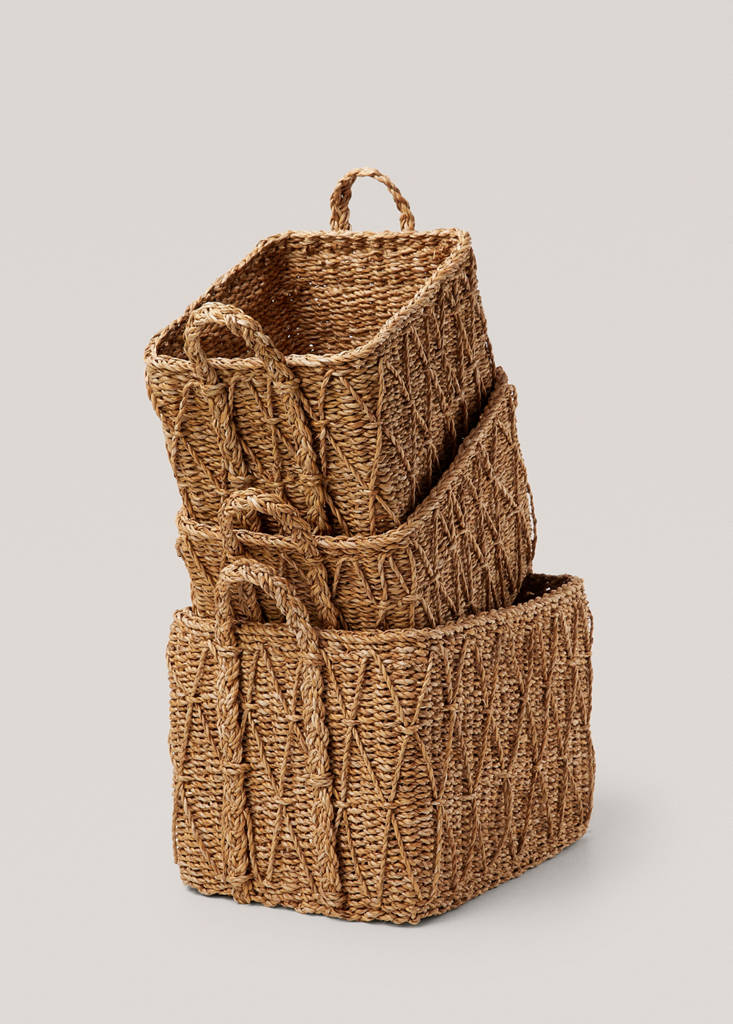 Large square basket with handles — Brown
