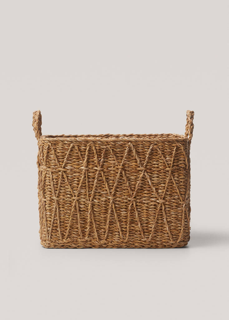 Large square basket with handles — Brown