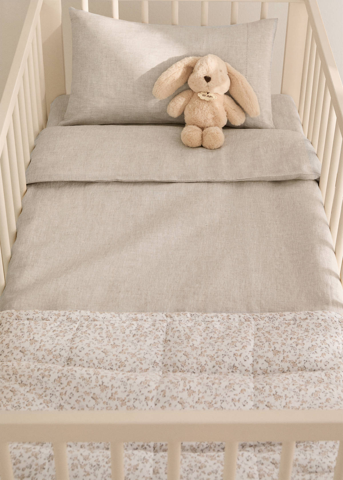 Washed linen duvet cover for cot — Beige