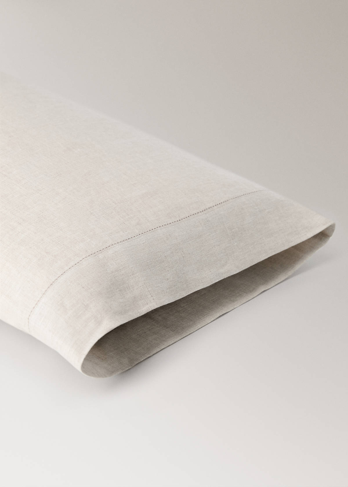Washed linen pillowcase with hemstitch 45x110 cm — Beige