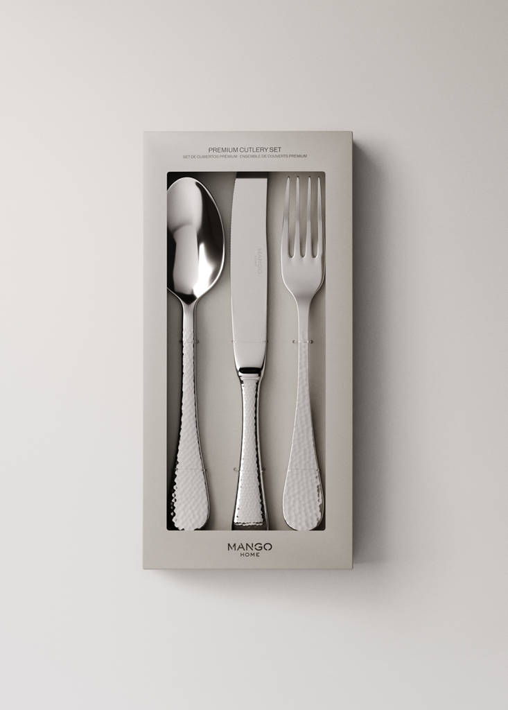 Three-piece hammered stainless steel cutlery set — Grey
