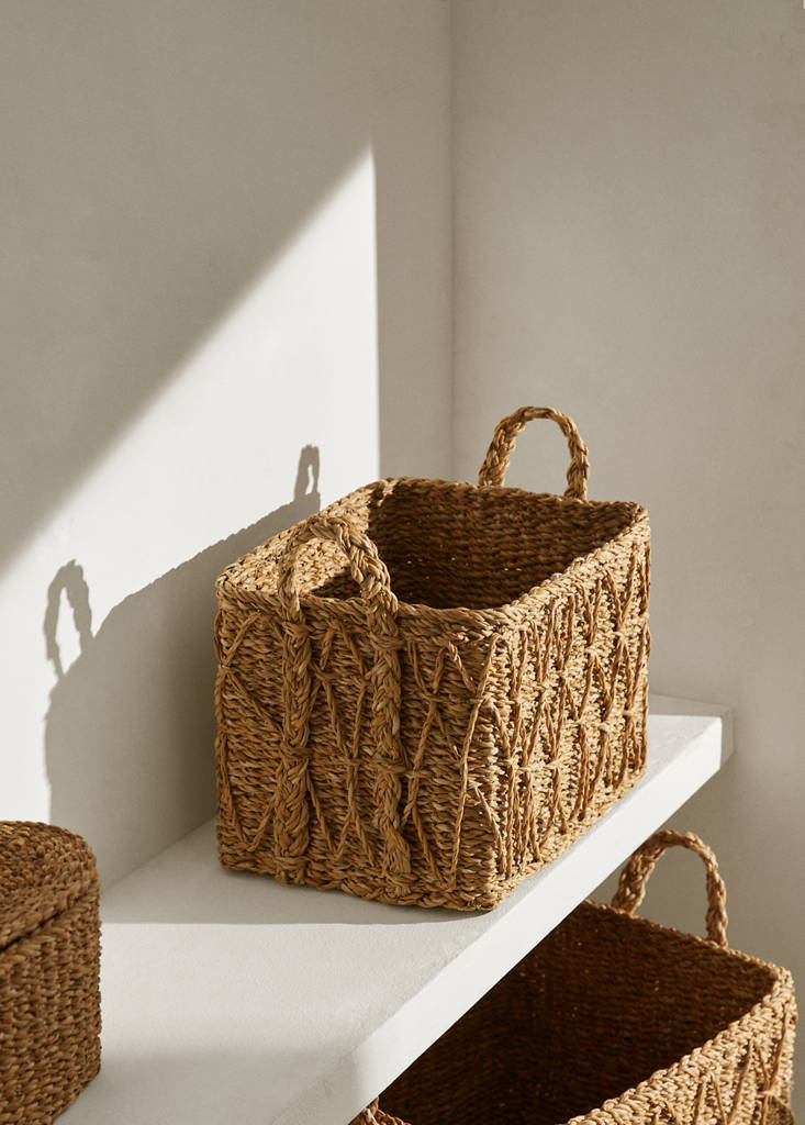 Medium square basket with handles — Brown