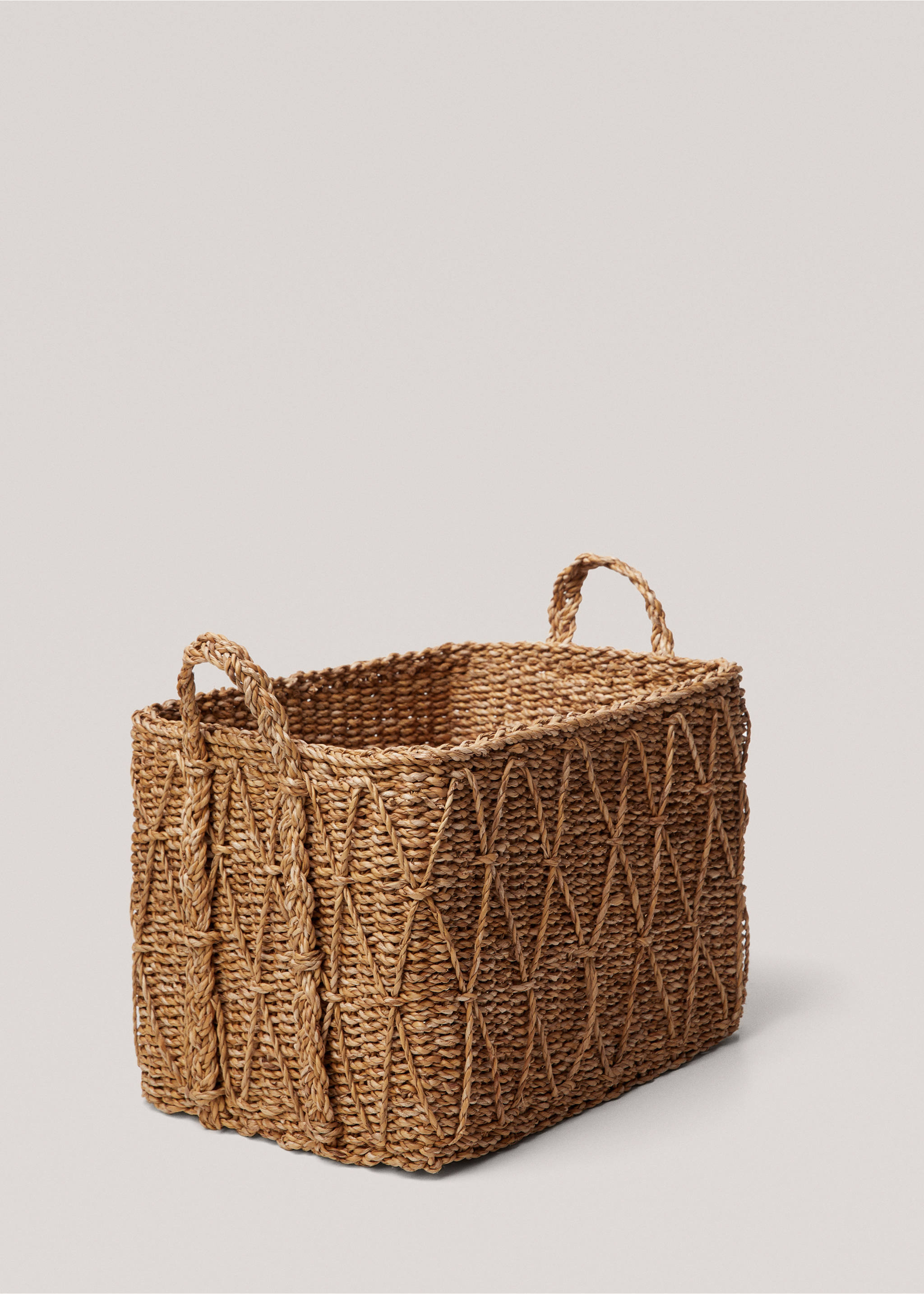 Medium square basket with handles - Details of the article 1, Brown. Ref: 37153327-00.
