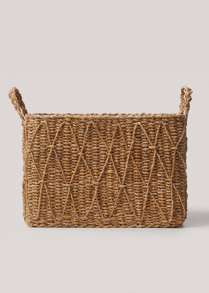 Medium square basket with handles — Brown