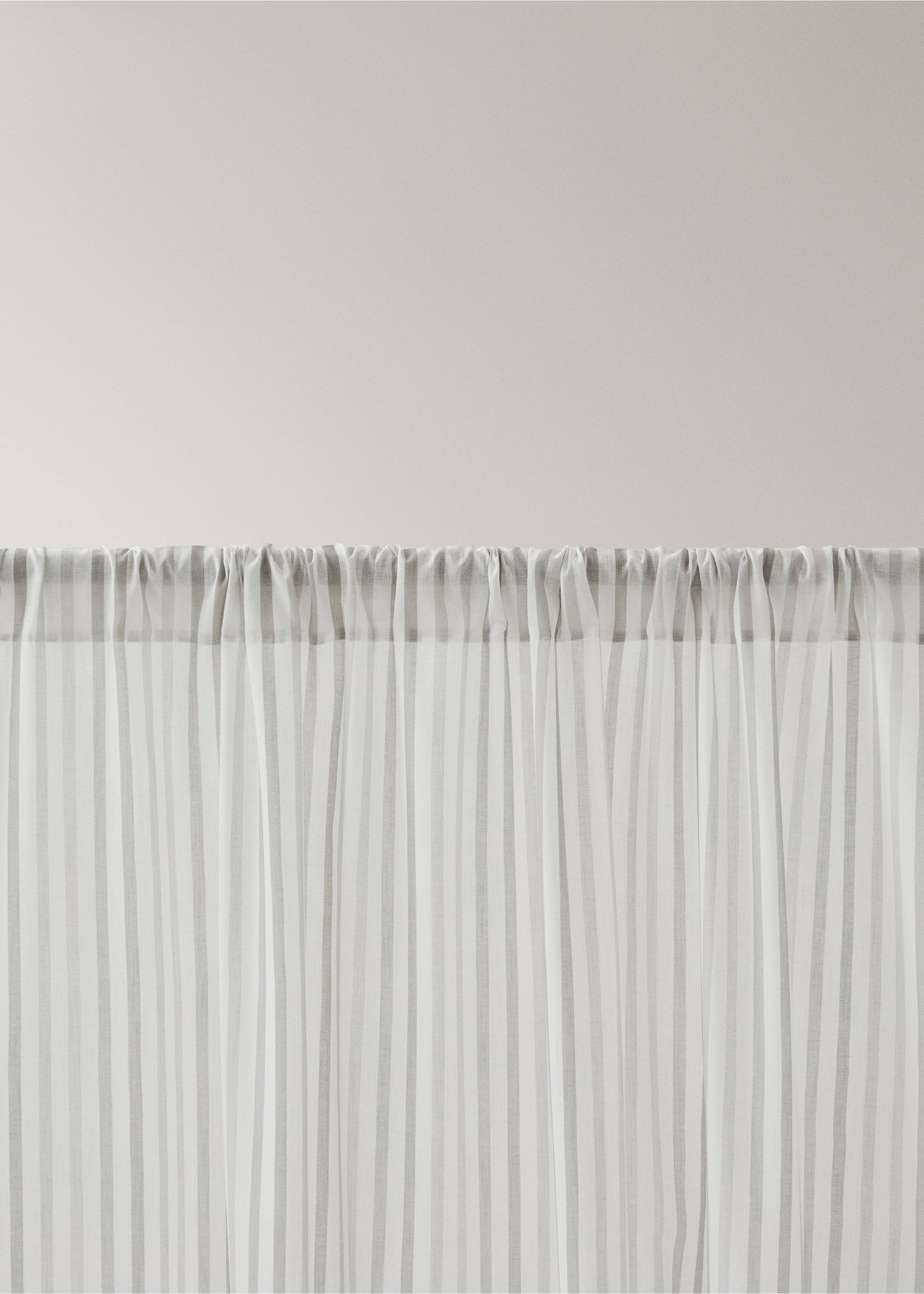 Multi-striped cotton curtain - Details of the article 2, Medium Brown. Ref: 37161567-00.