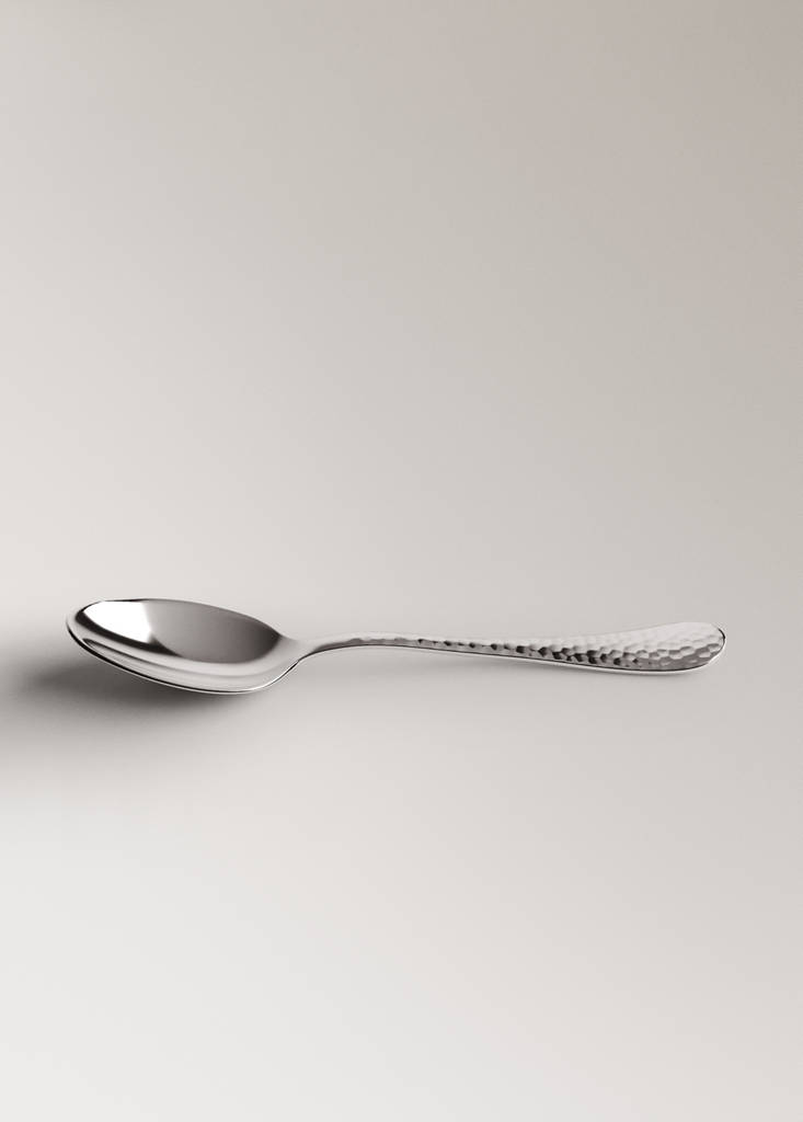 Set of 4 hammered stainless steel dessert spoons — Grey