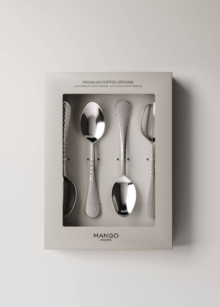 Set of 4 hammered stainless steel dessert spoons — Grey