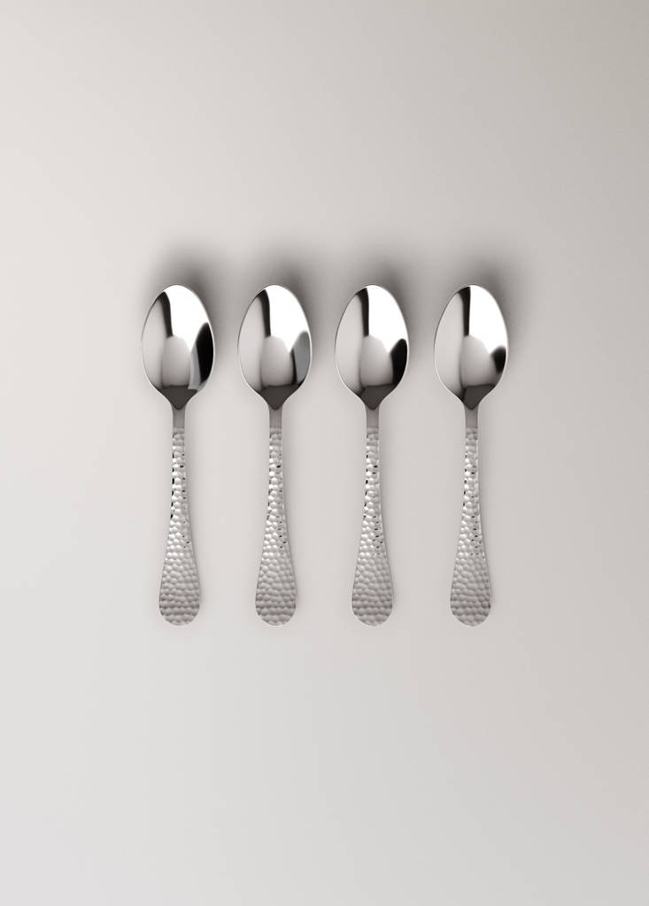 Set of 4 hammered stainless steel dessert spoons — Grey