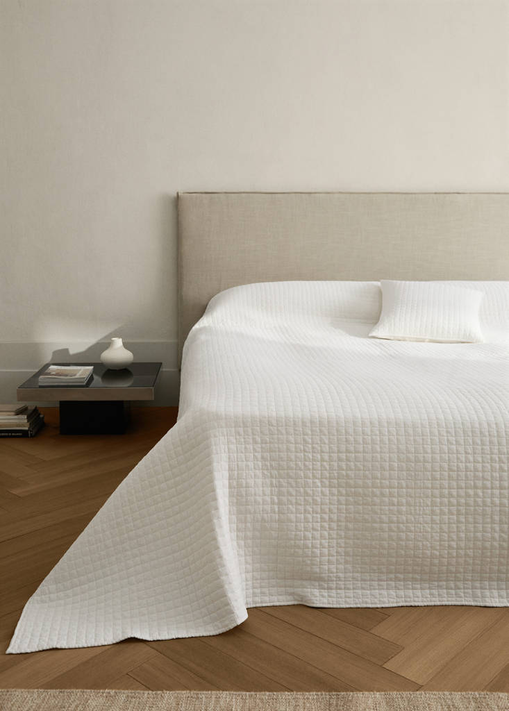Steppdecke aus Garment-dyed-Baumwolle mit Karomuster für 130/150 cm Bett — Ecru