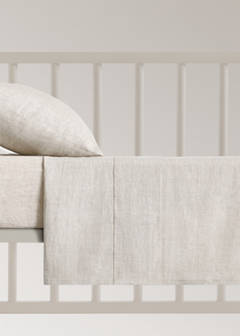 Washed linen top sheet with hemstitch for cot — Beige 3