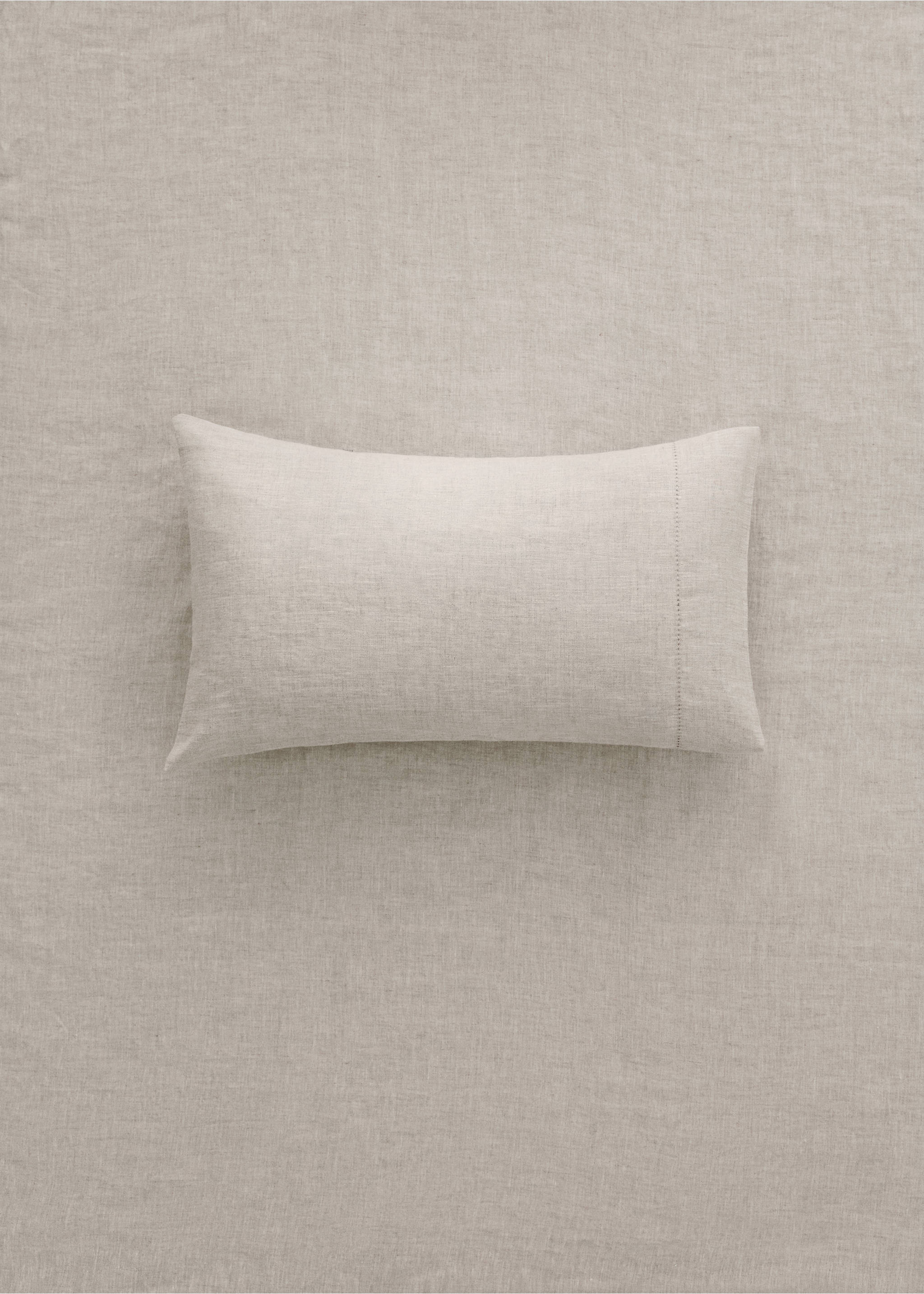 Washed linen pillowcase with hemstitch 30x50 cm - General plane, Beige. Ref: 37165180-00.