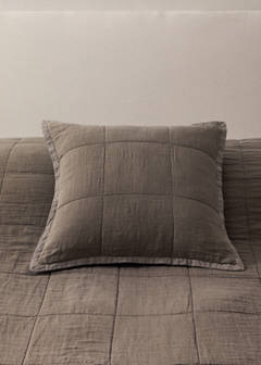 Washed linen large check cushion cover 50x50 cm — Medium Brown 1