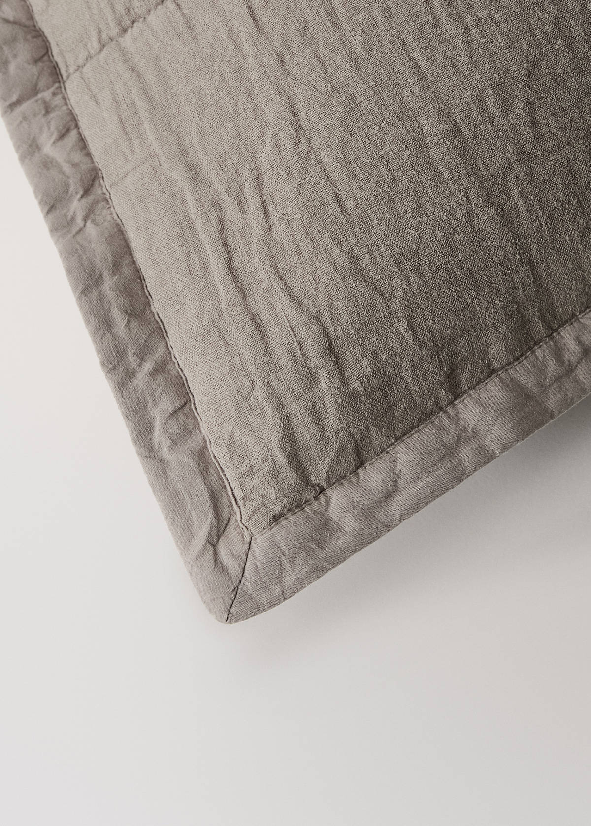 Washed linen large check cushion cover 50x50 cm — Medium Brown