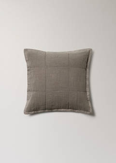 Washed linen large check cushion cover 50x50 cm — Medium Brown 7