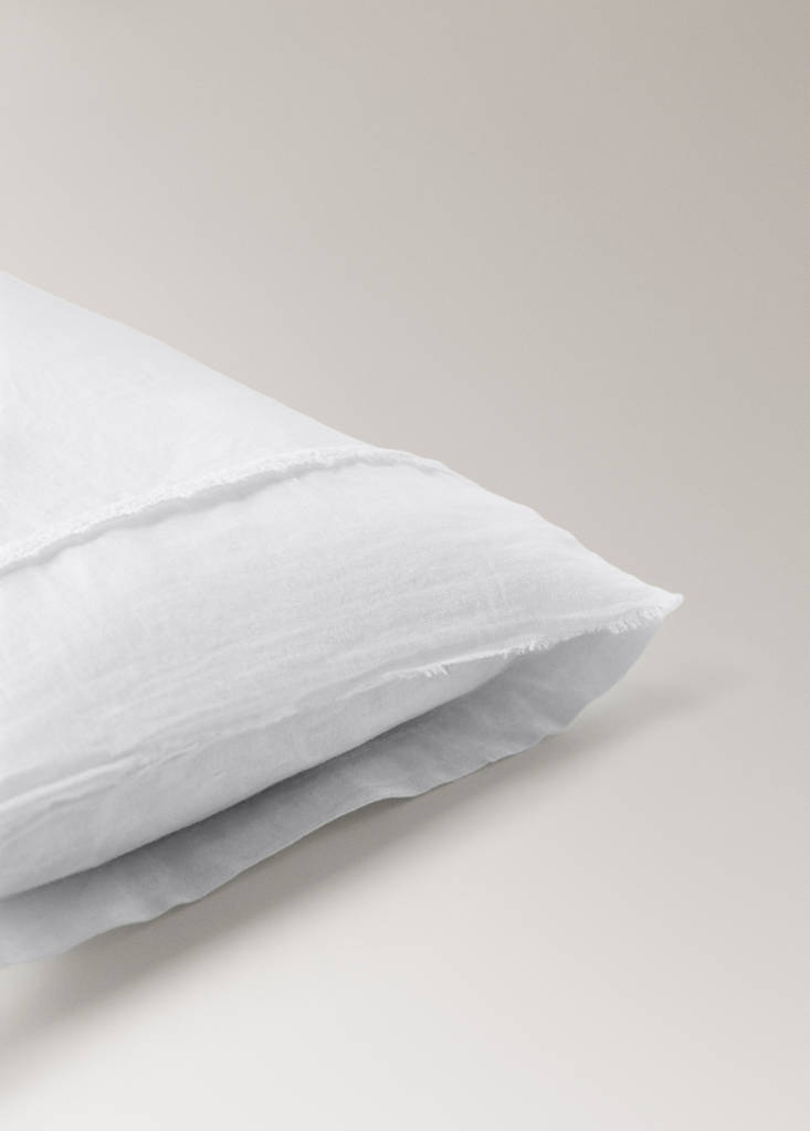 Set of washed cotton top sheet and pillowcase with lace ruffle for mini cot — White