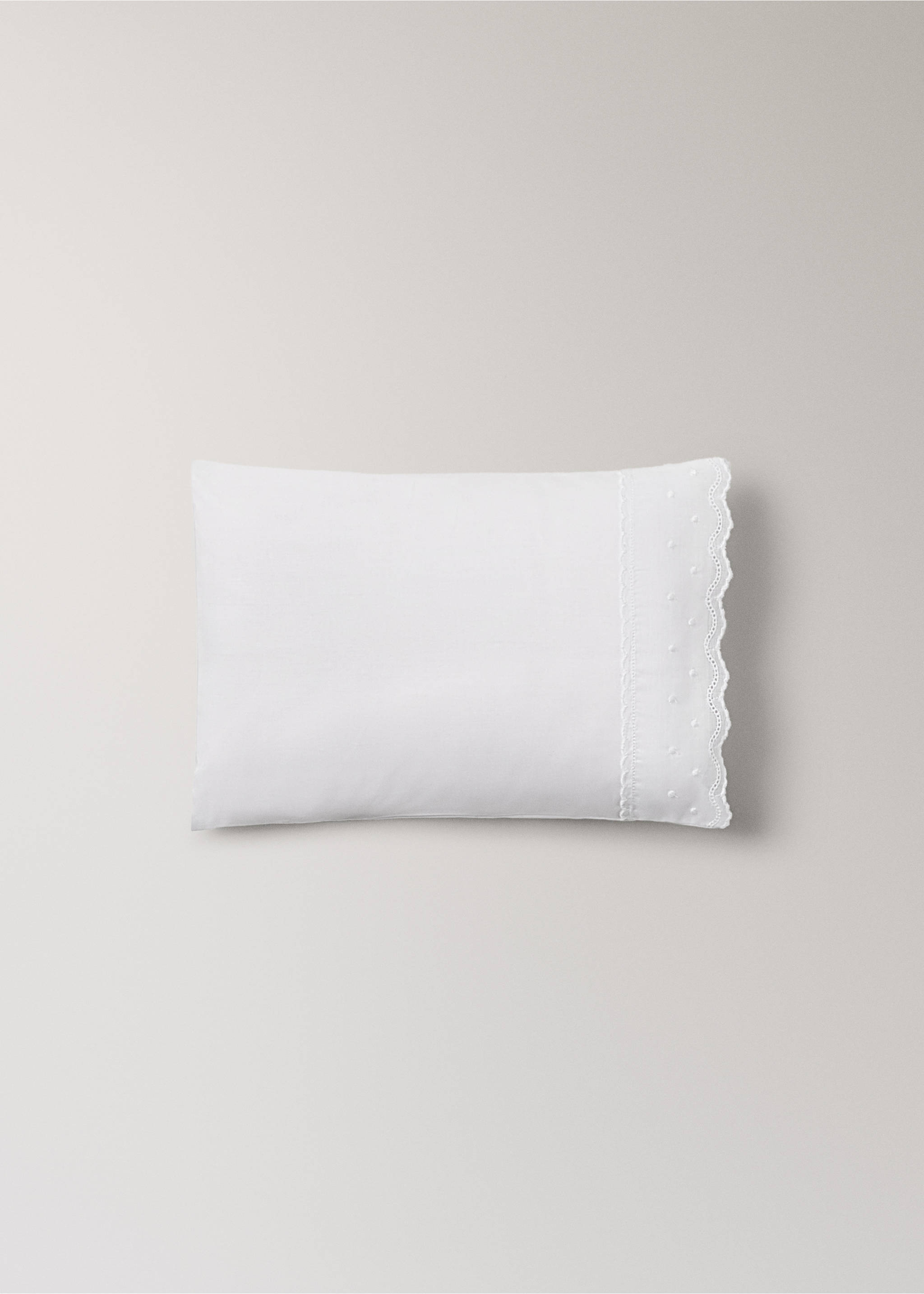 Embroidered frilly pillow and top sheet for mini-cot - Details of the article 1, White. Ref: 37172563-00.