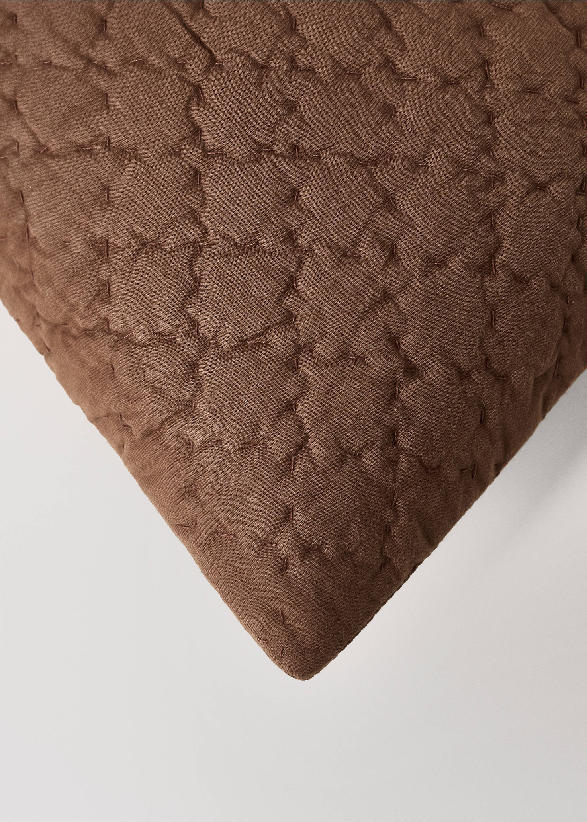 Children's hand-stitched cotton bed cushion cover, 30x40 cm - Details of the article 3, Brown. Ref: 37185802-00.