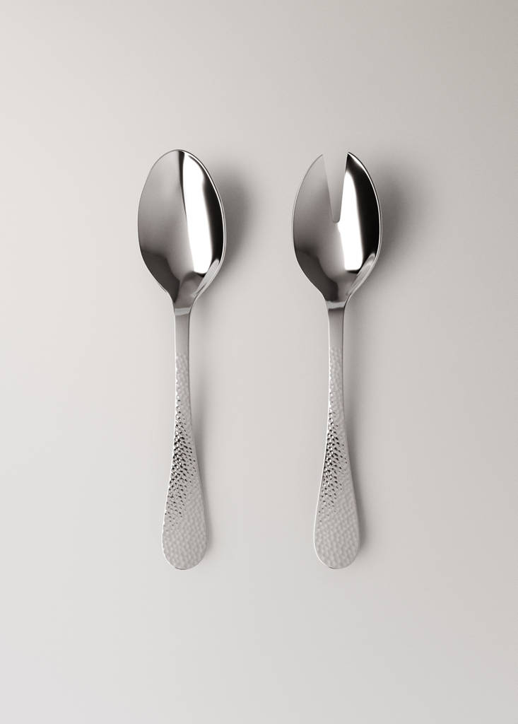 Set of 2 hammered stainless steel serving utensils — Grey