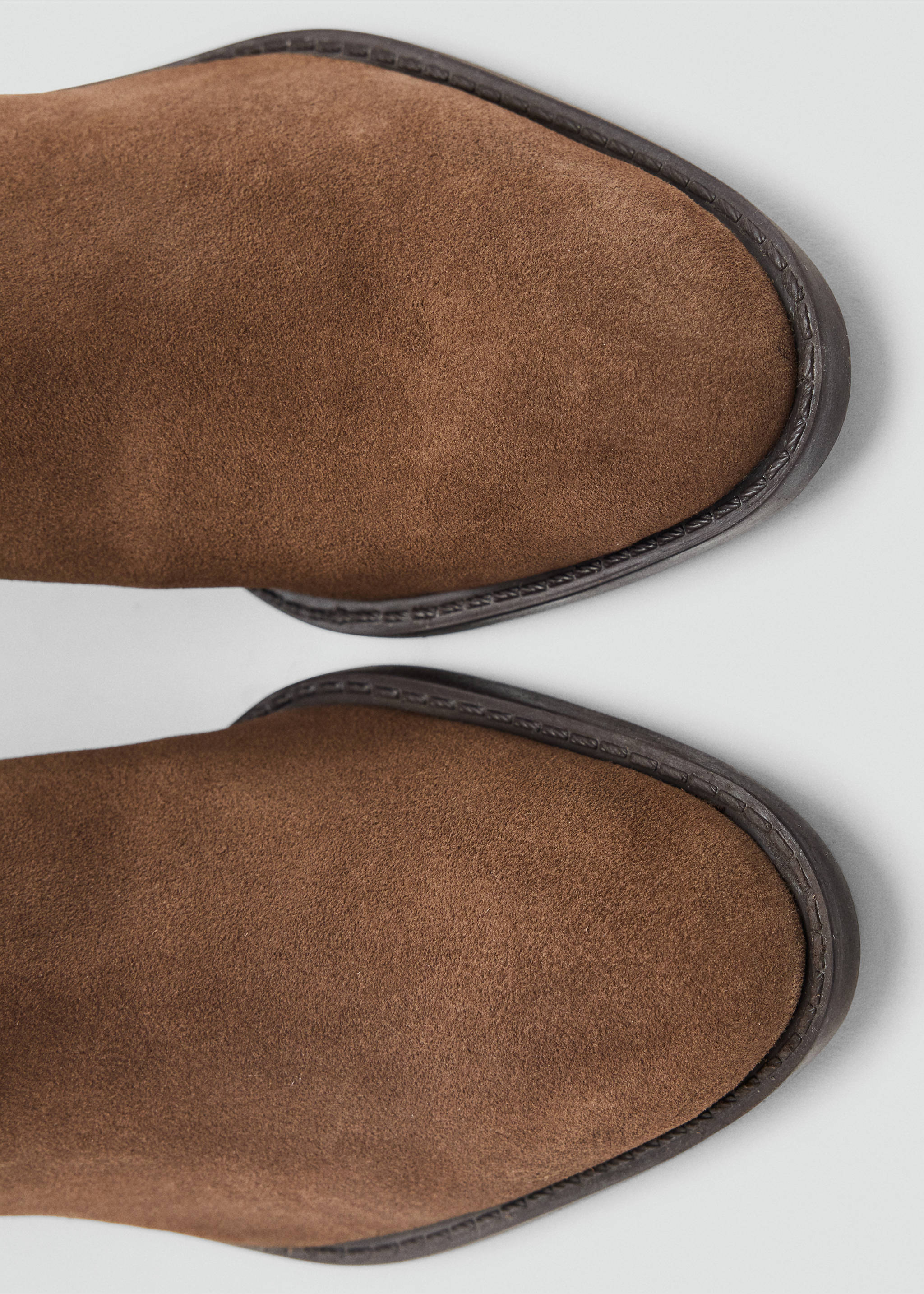Close-up of brown suede ankle boots showing the toe detail., Chocolate. Ref: 37945155-00.