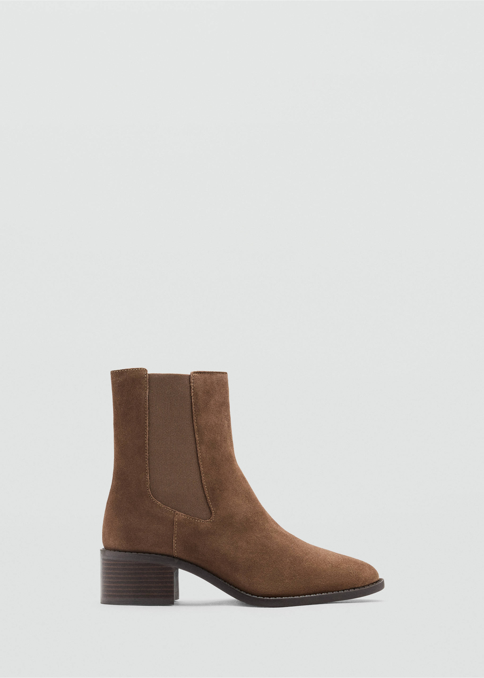 Brown ankle boot with elasticated side gussets and a low block heel, Chocolate. Ref: 37945155-00.