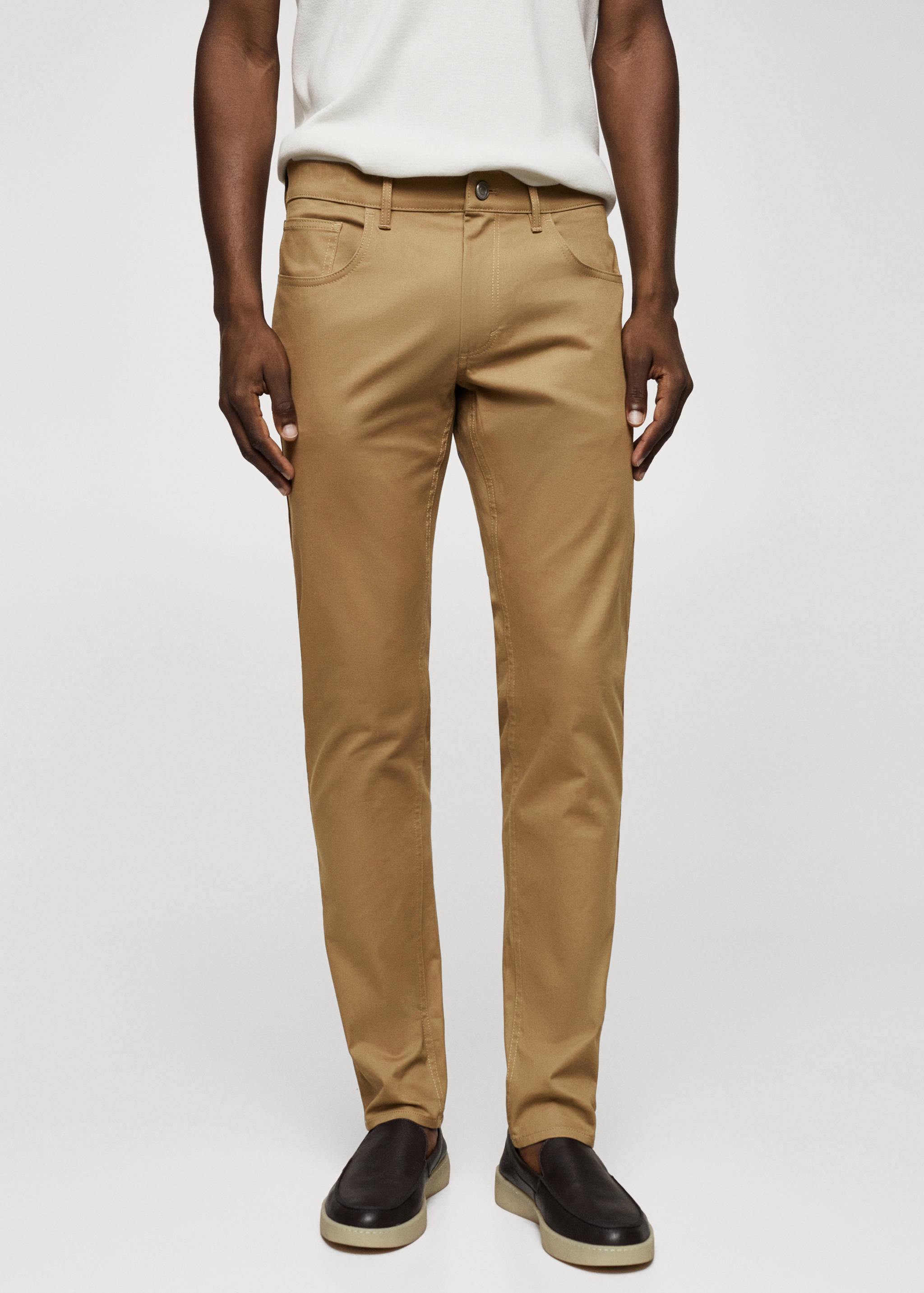 修身牛仔效果哔叽裤 - null