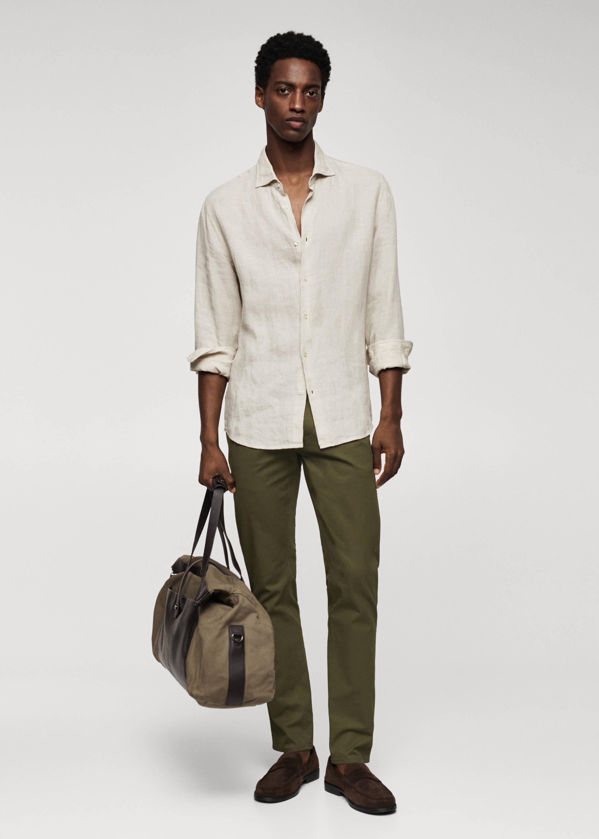 修身牛仔效果哔叽裤 - null