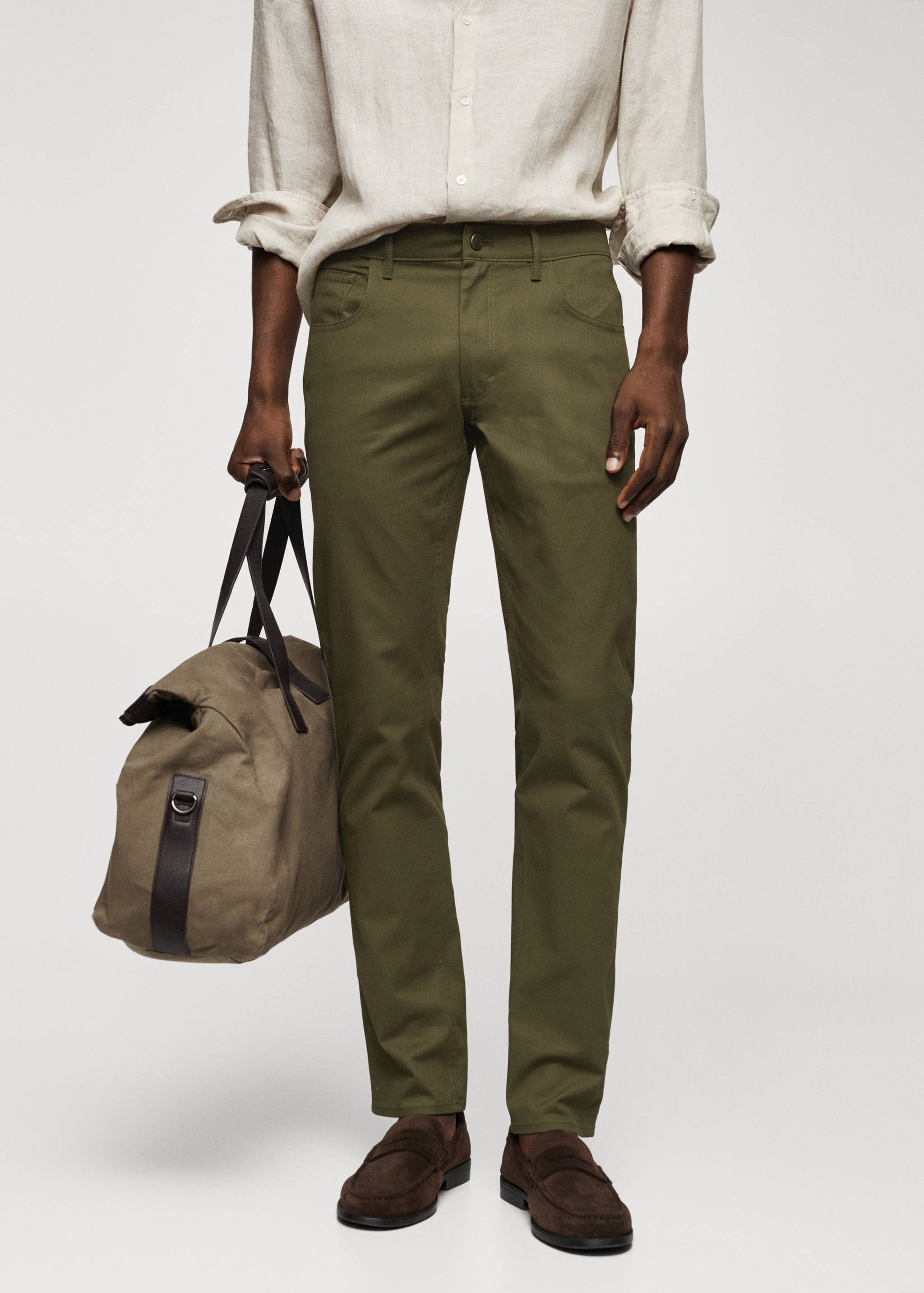 修身牛仔效果哔叽裤 - null