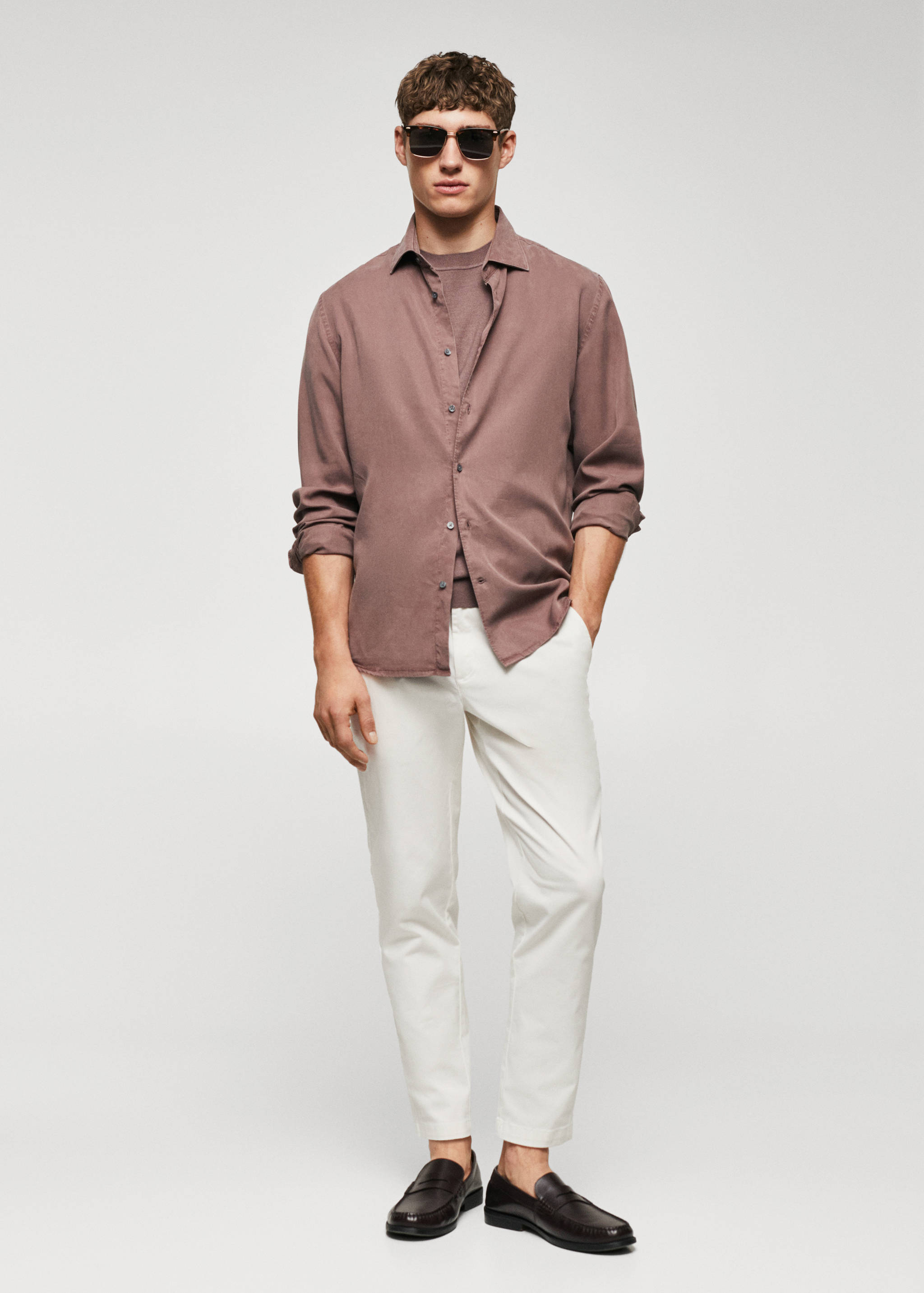 Cotton tapered crop trousers - General plane