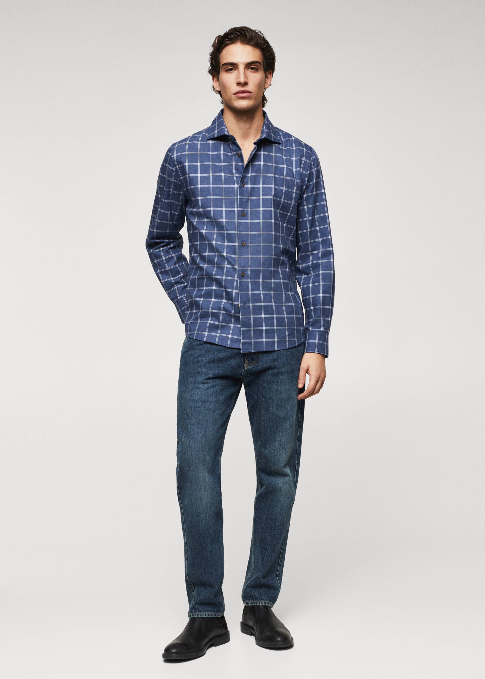 Slim-fit windowpane-check shirt - General plane