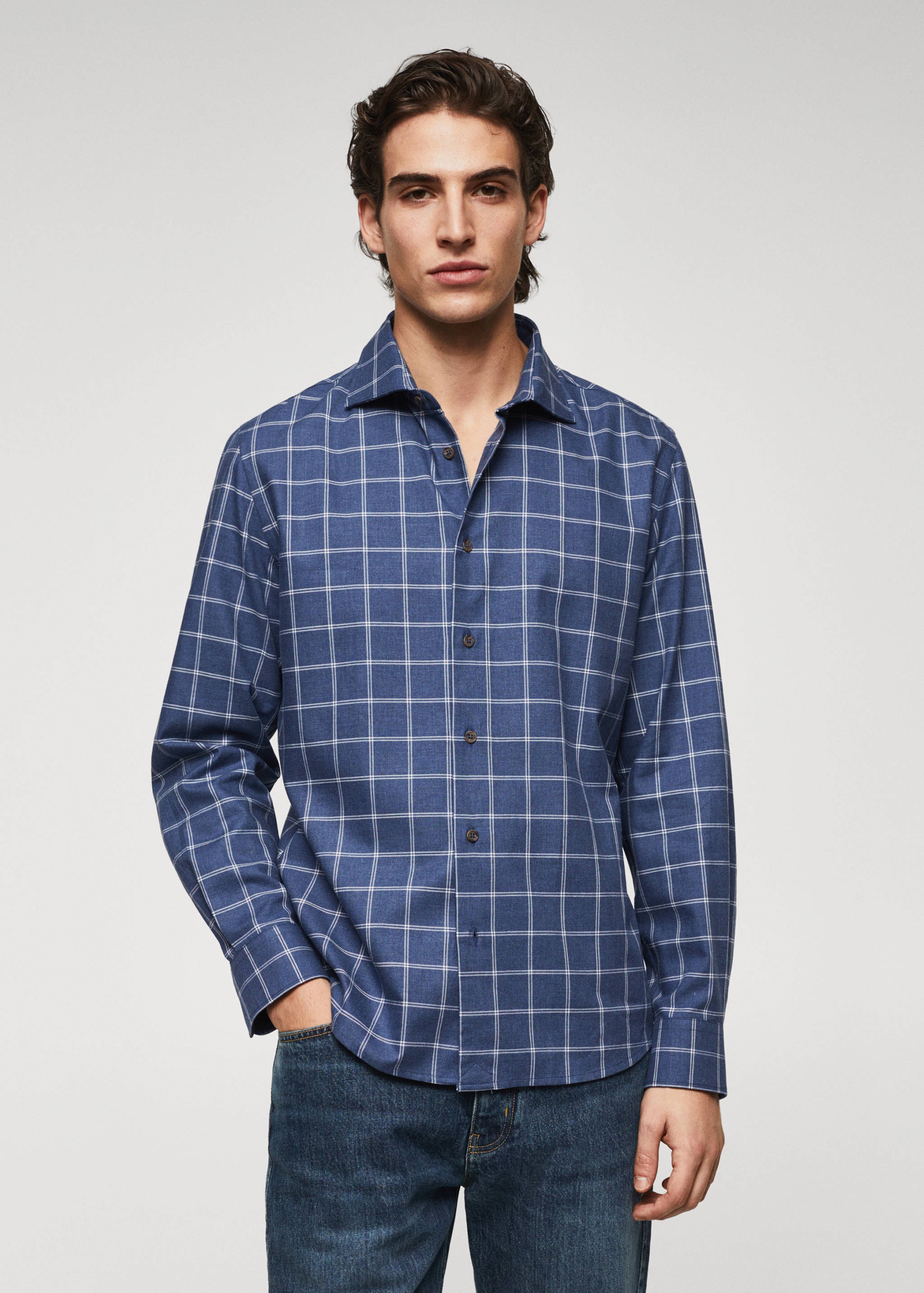 Slim-fit windowpane-check shirt - Medium plane