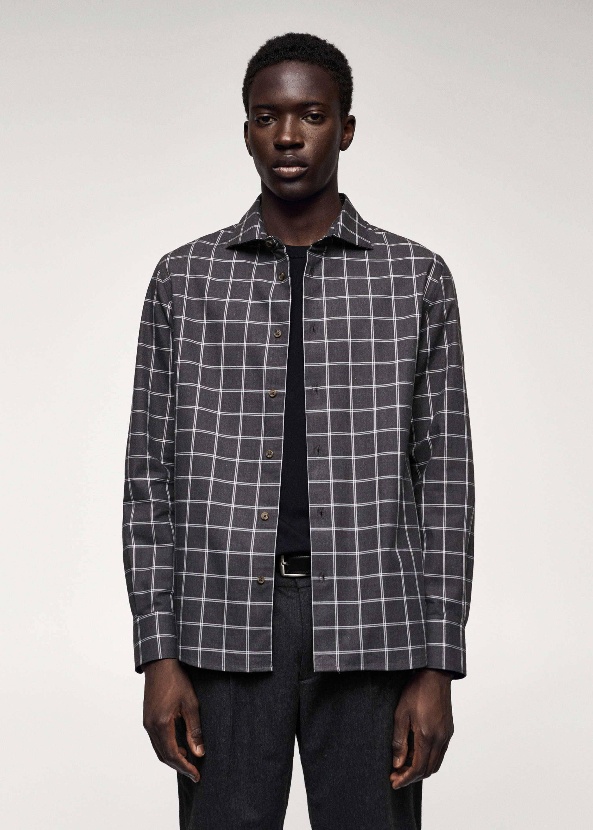 Slim-fit windowpane-check shirt - Medium plane