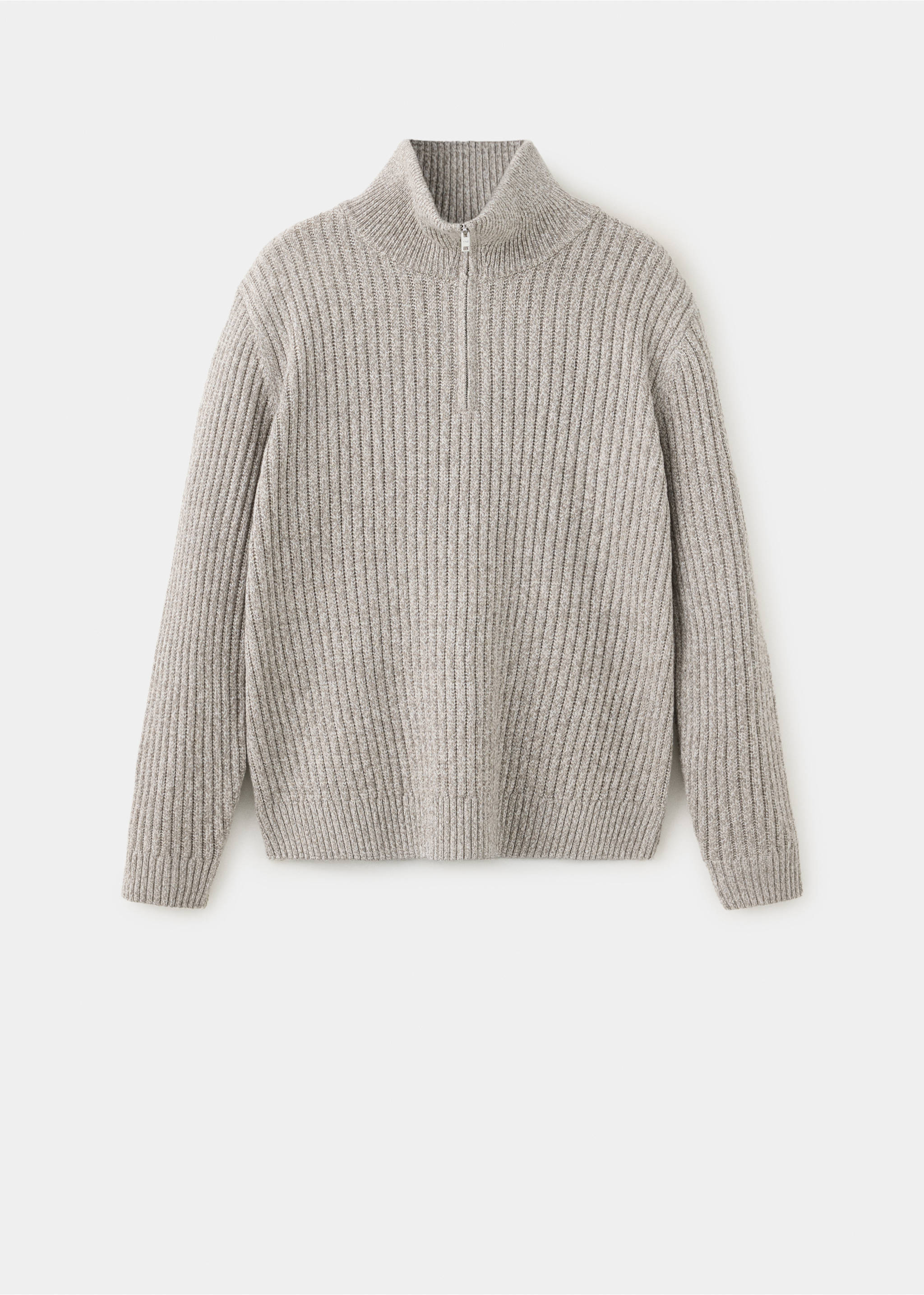 Beige ribbed knit zip-neck jersey, Beige. Ref: 47001390-00.