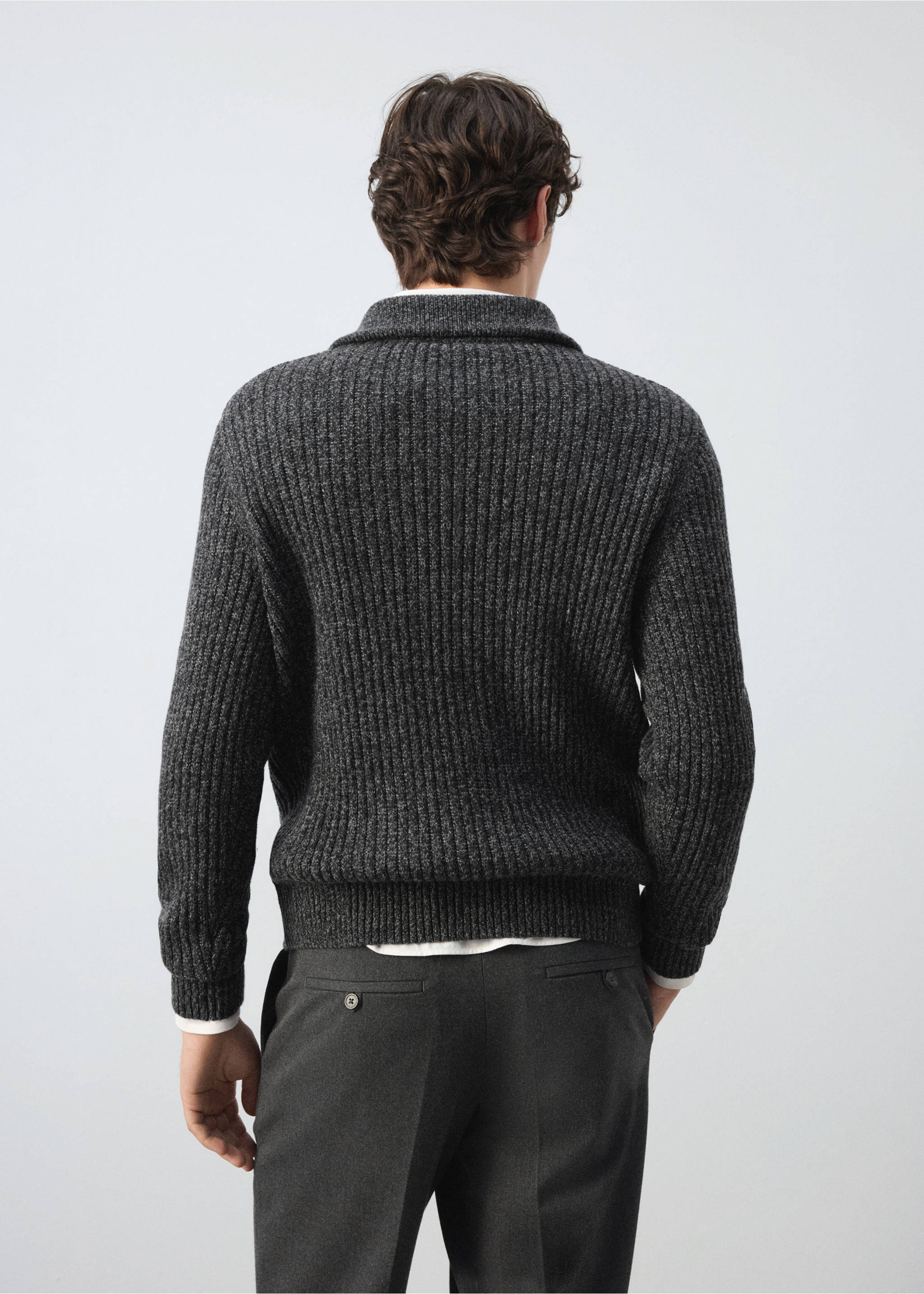 Dark grey ribbed knit jersey, back view., Dark Heather Grey. Ref: 47001390-00.