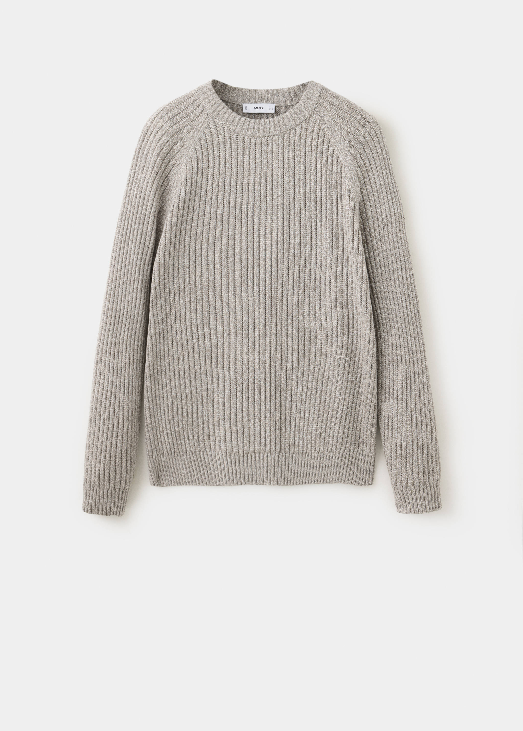 Grey ribbed crew-neck jersey in a classic knit.