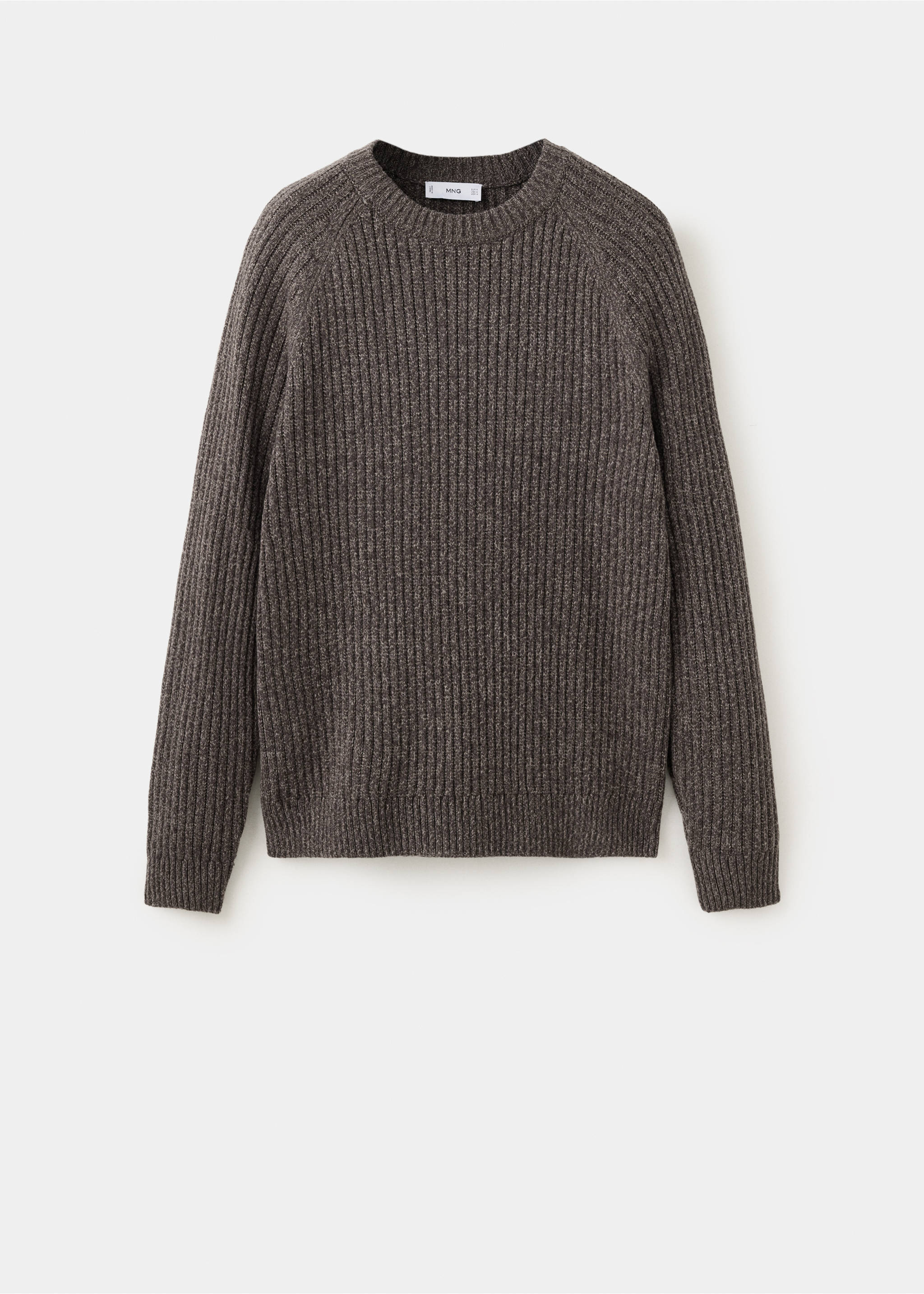 Dark brown ribbed knit sweater with a crew neck., Brown. Ref: 47001393-00.